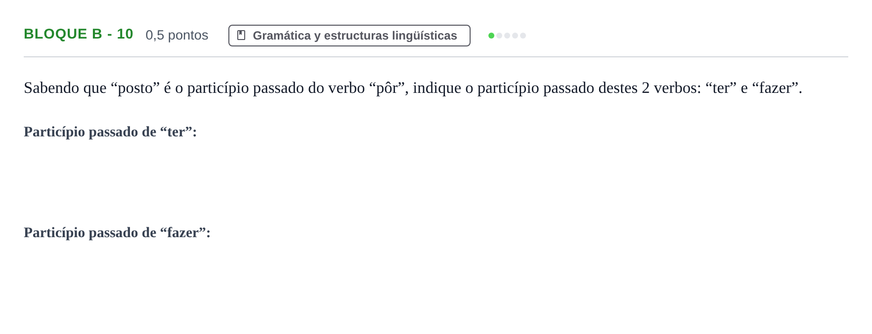 Enunciado: Bloque B - 10 · Portugués PAU Andalucía Examen 5 2020