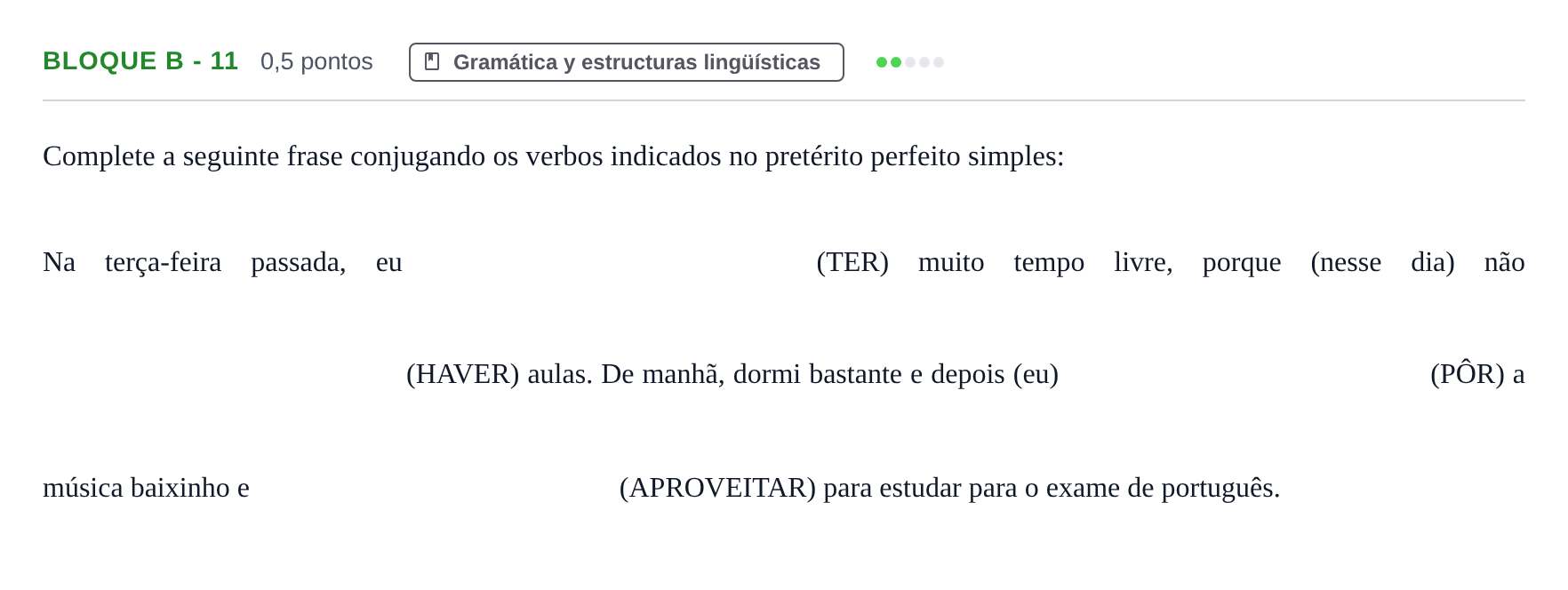 Enunciado: Bloque B - 11 · Portugués PAU Andalucía Examen 5 2020