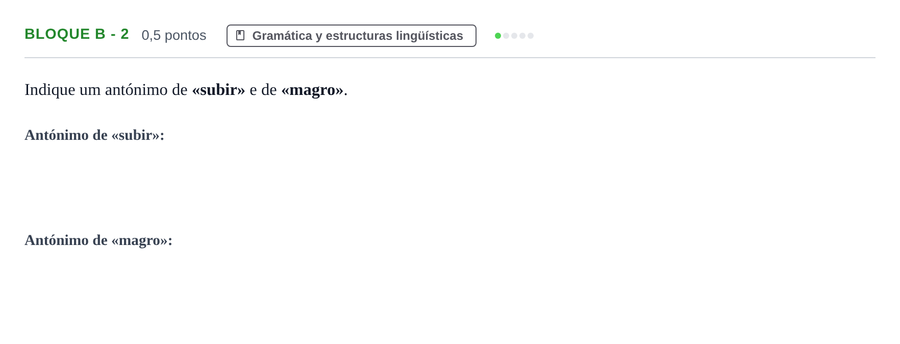 Enunciado: Bloque B - 2 · Portugués PAU Andalucía Examen 5 2020