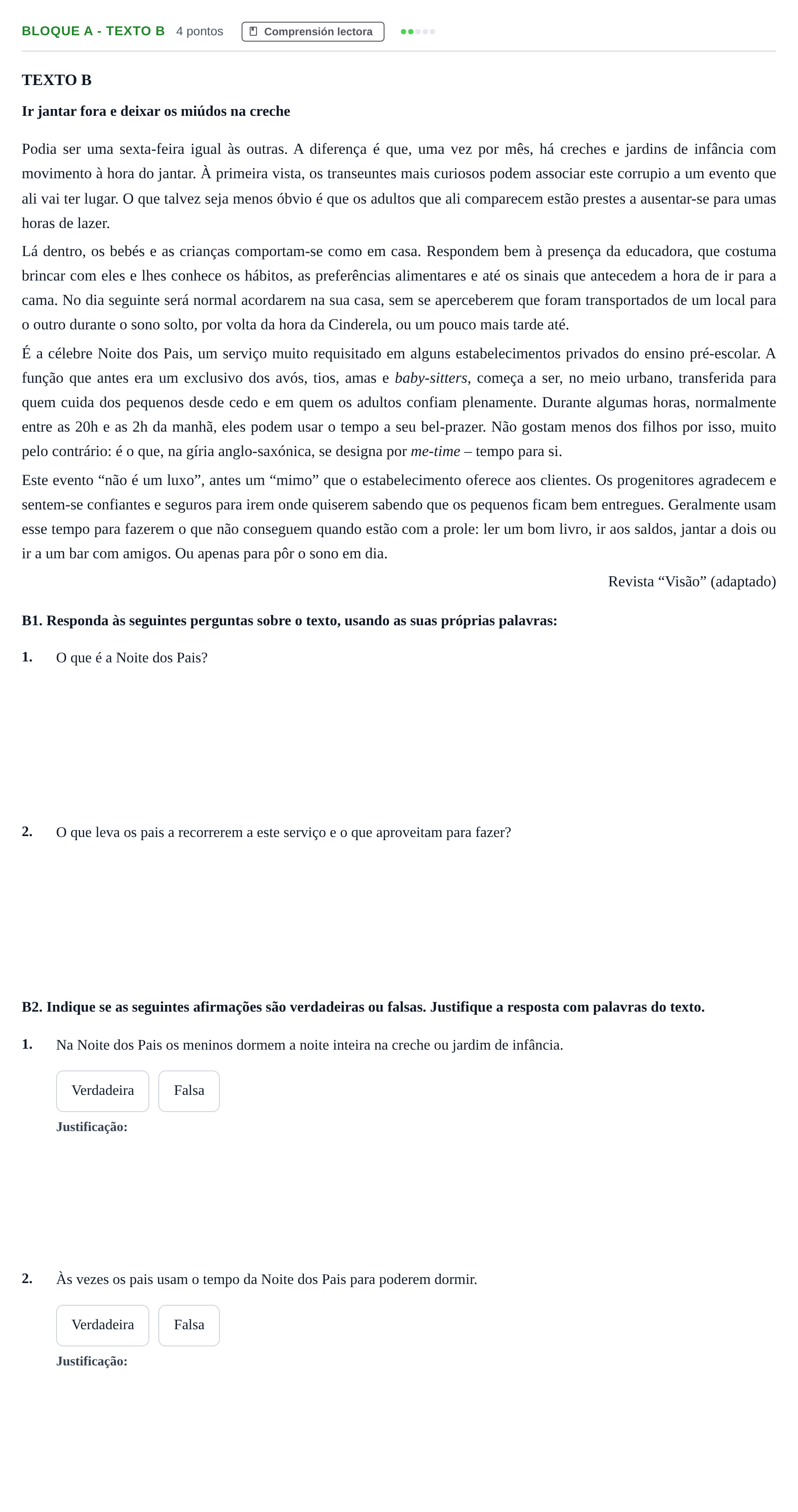 Enunciado: Bloque A - Texto B · Portugués PAU Andalucía Examen 6 2020