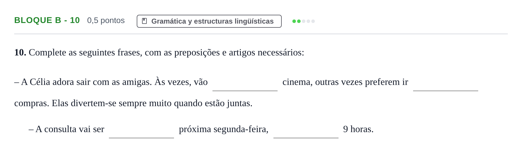 Enunciado: Bloque B - 10 · Portugués PAU Andalucía Examen 6 2020