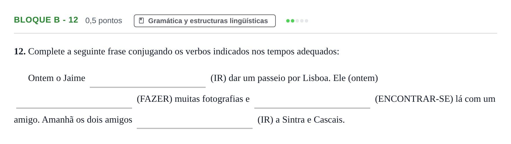 Enunciado: Bloque B - 12 · Portugués PAU Andalucía Examen 6 2020