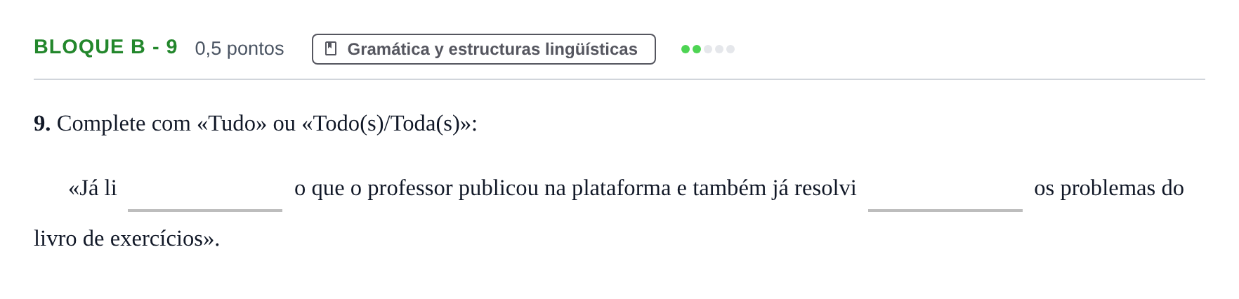 Enunciado: Bloque B - 9 · Portugués PAU Andalucía Examen 6 2020