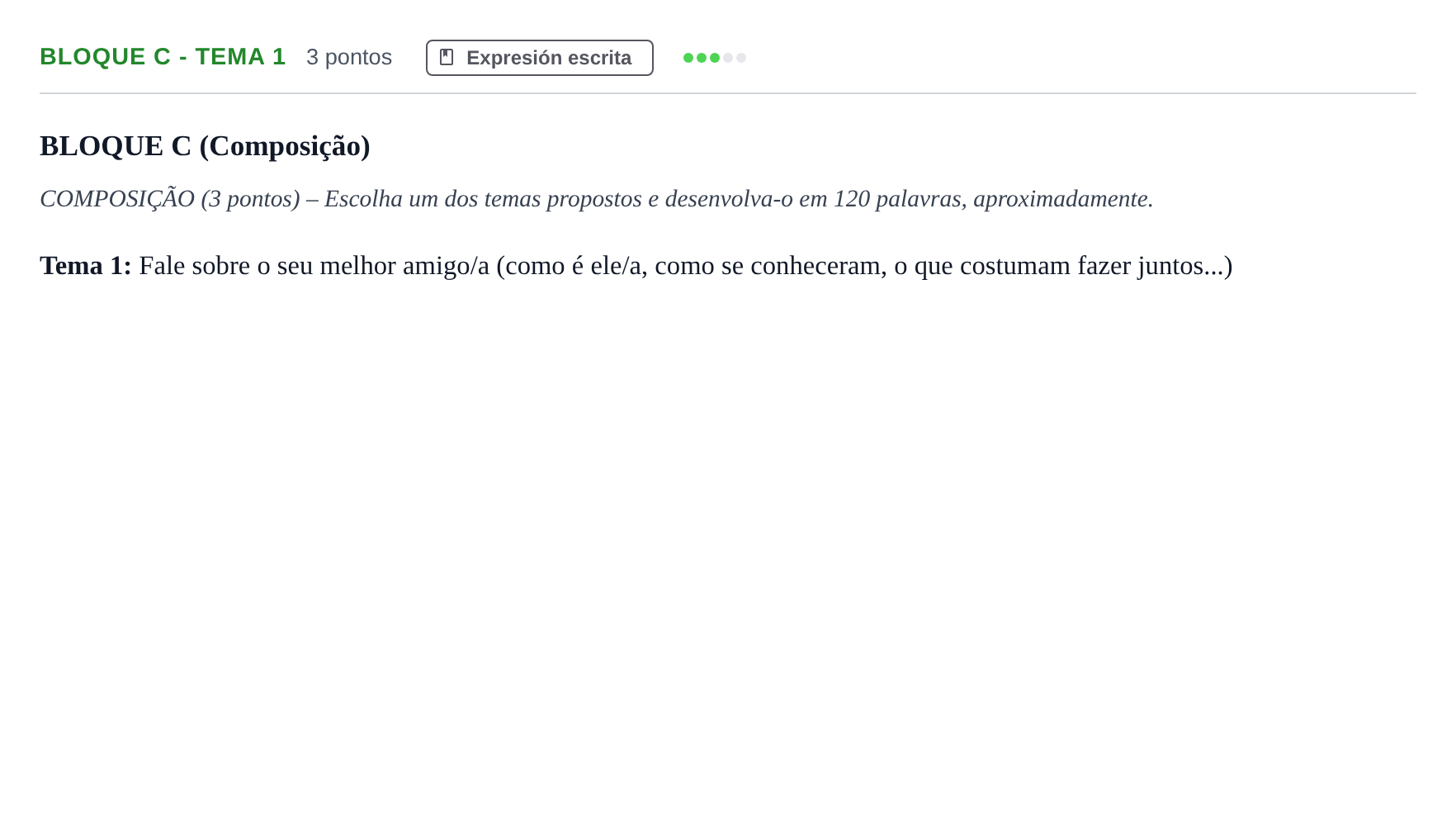 Enunciado: Bloque C - Tema 1 · Portugués PAU Andalucía Examen 6 2020