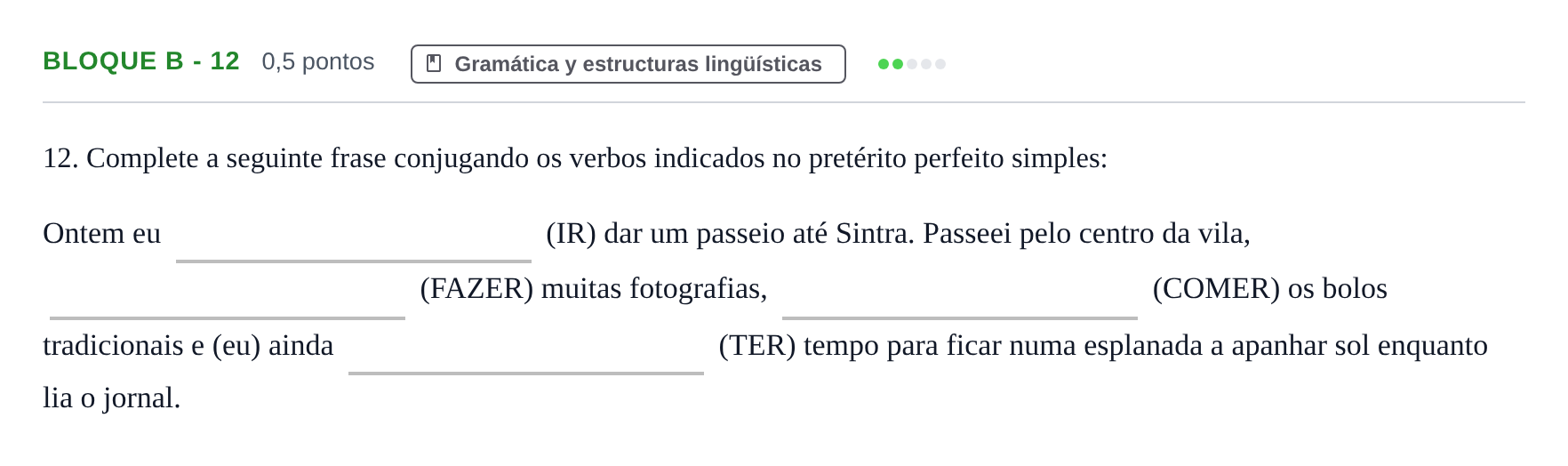 Enunciado: Bloque B - 12 · Portugués PAU Andalucía Examen 7 2020