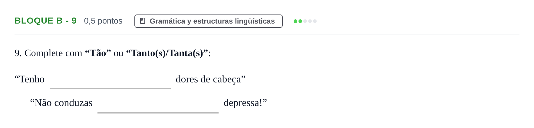 Enunciado: Bloque B - 9 · Portugués PAU Andalucía Examen 7 2020