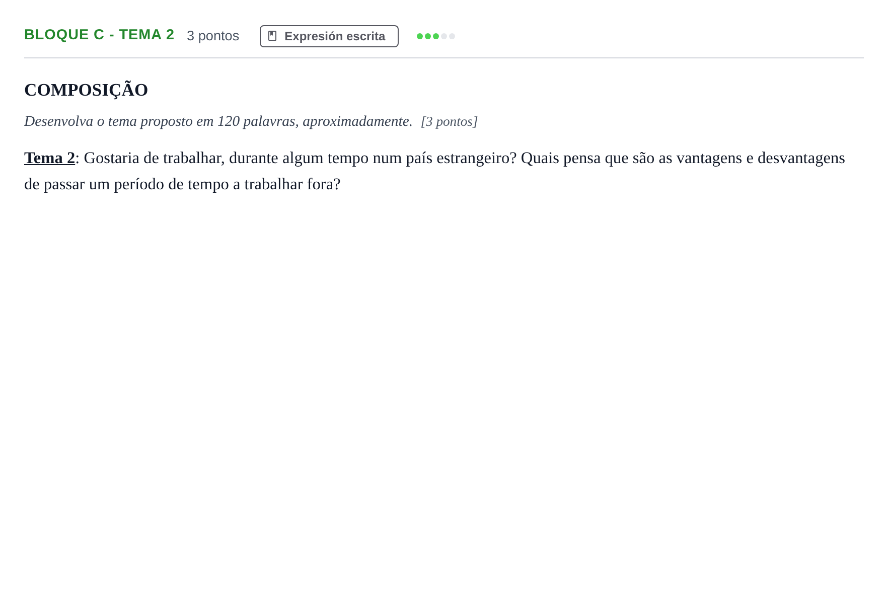 Enunciado: Bloque C - Tema 2 · Portugués PAU Andalucía Examen 7 2020