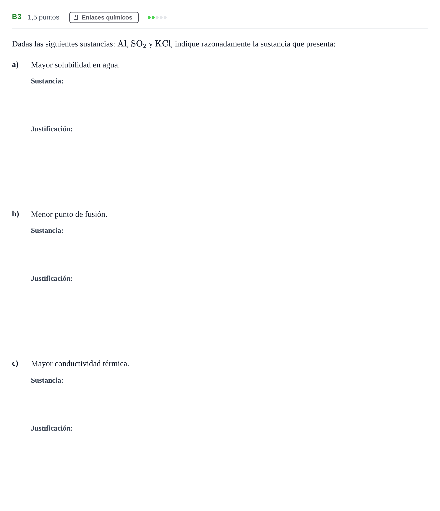 Enunciado: Ejercicio B3 · Química PAU Andalucía Examen A 2020