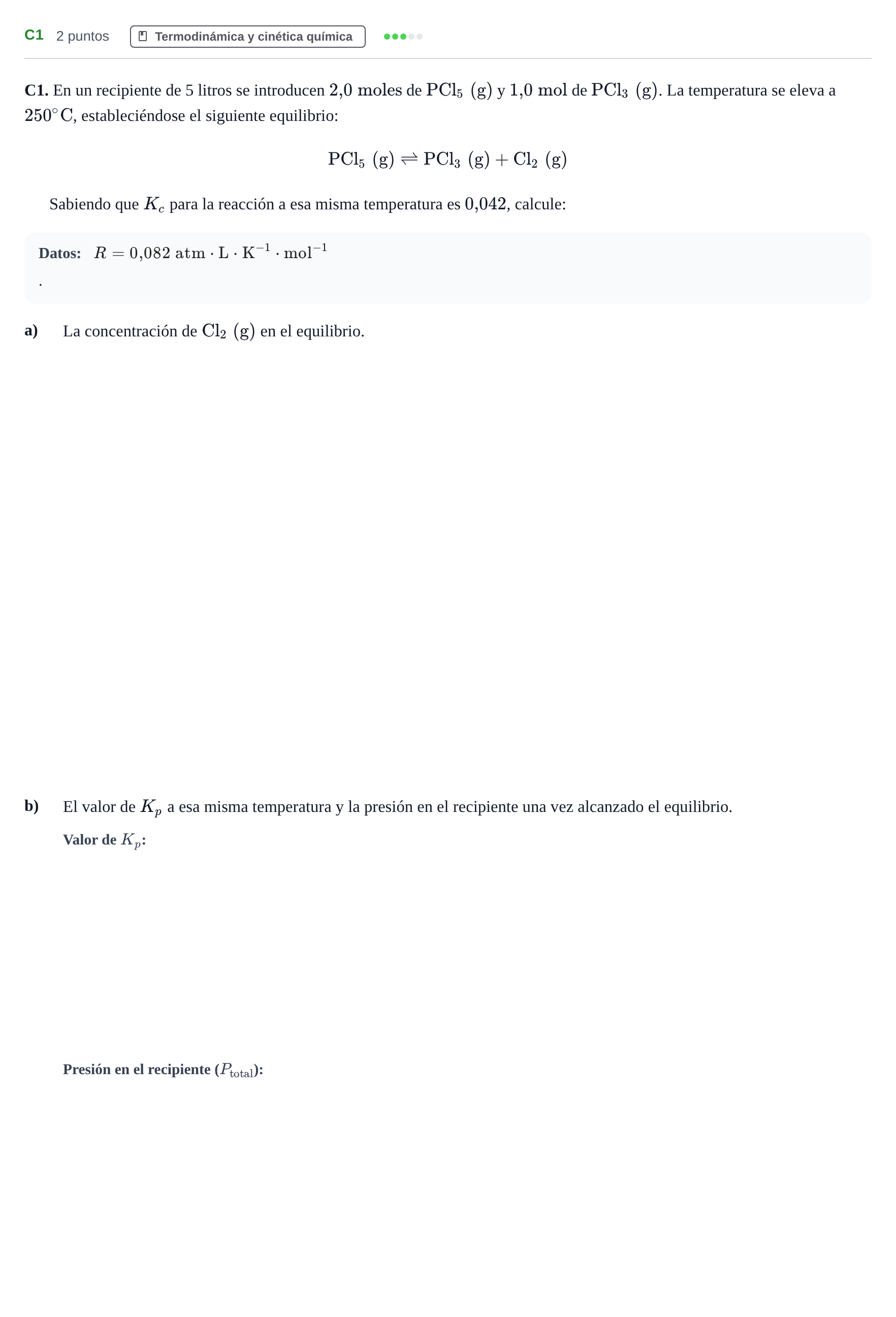 Enunciado: Ejercicio C1 · Química PAU Andalucía Examen A 2020