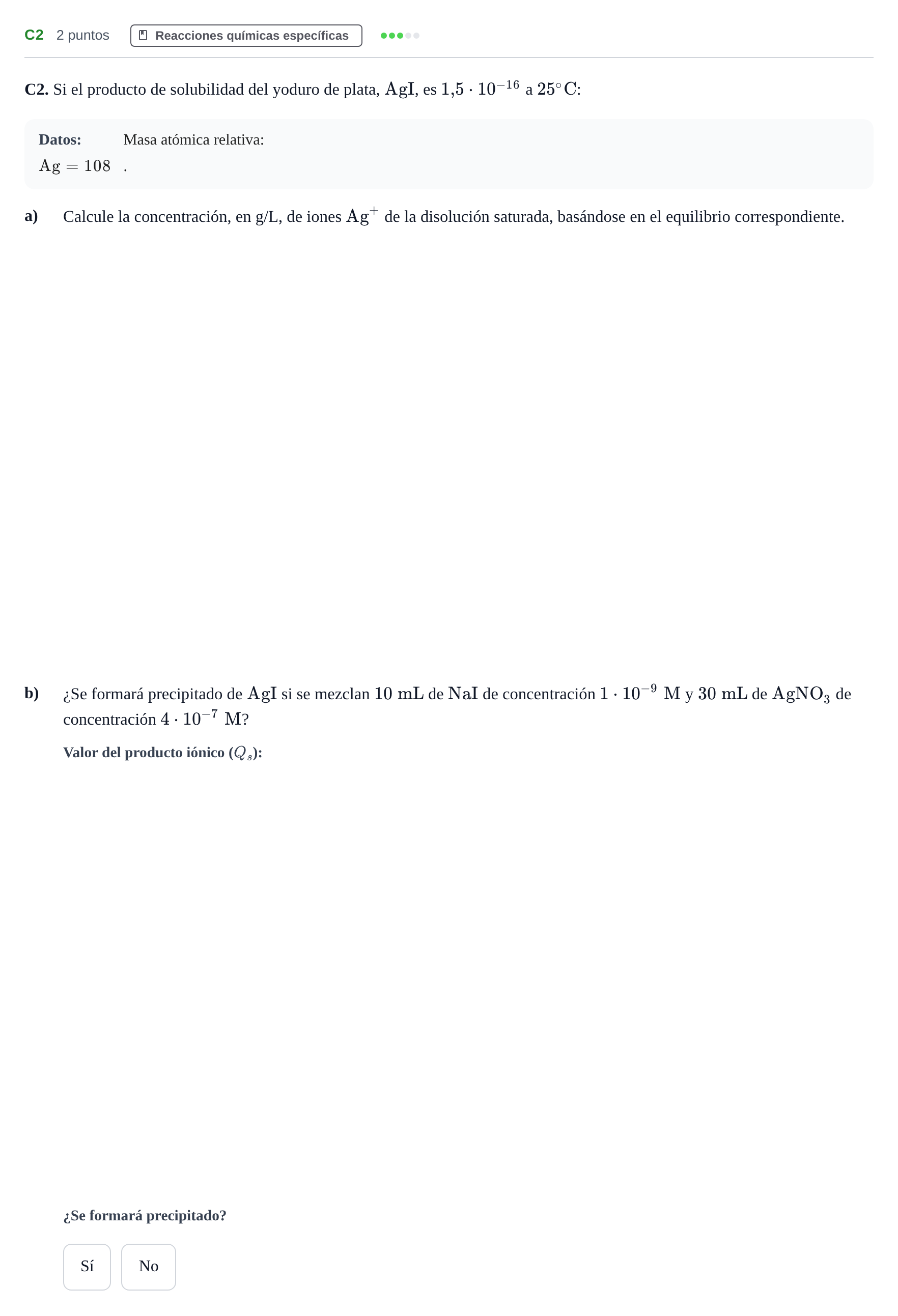 Enunciado: Ejercicio C2 · Química PAU Andalucía Examen A 2020