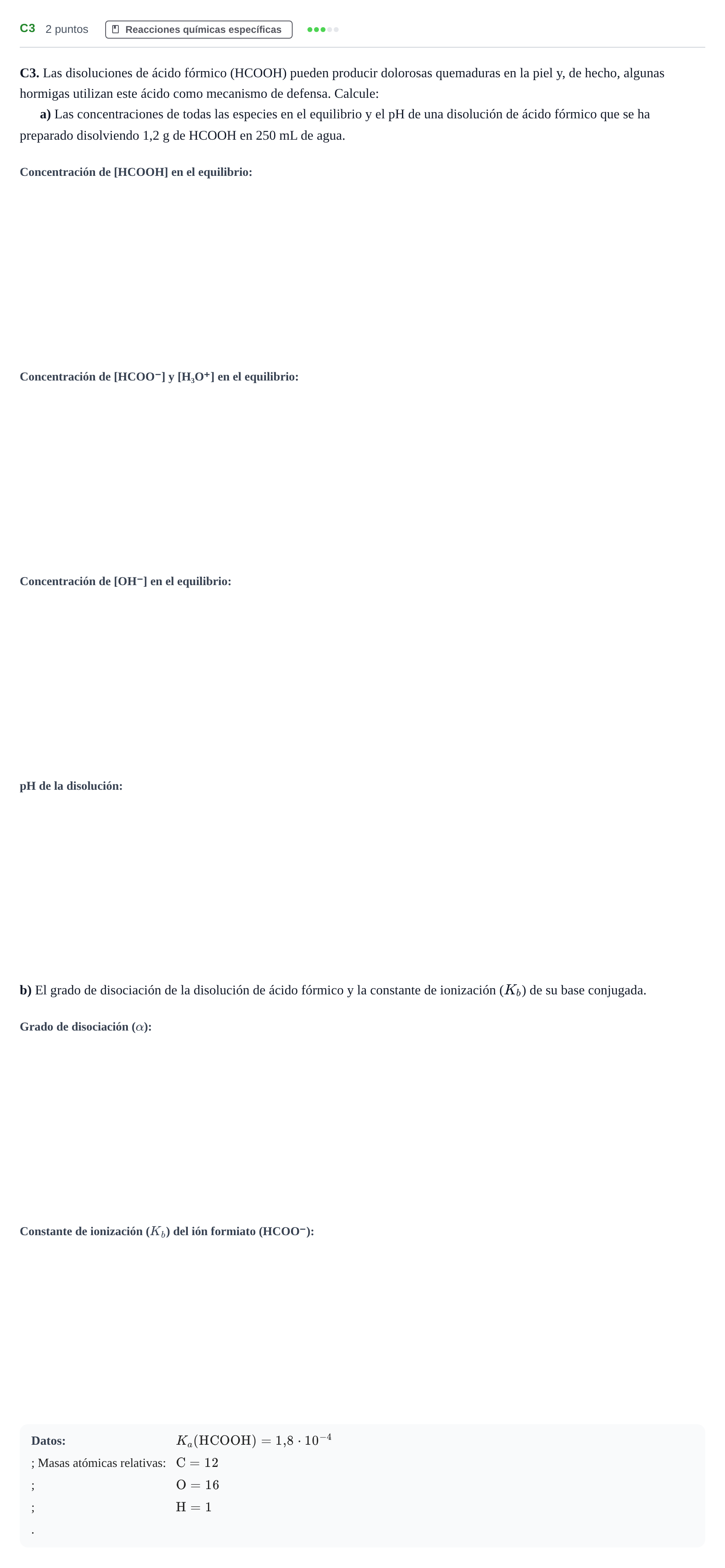 Enunciado: Ejercicio C3 · Química PAU Andalucía Examen A 2020