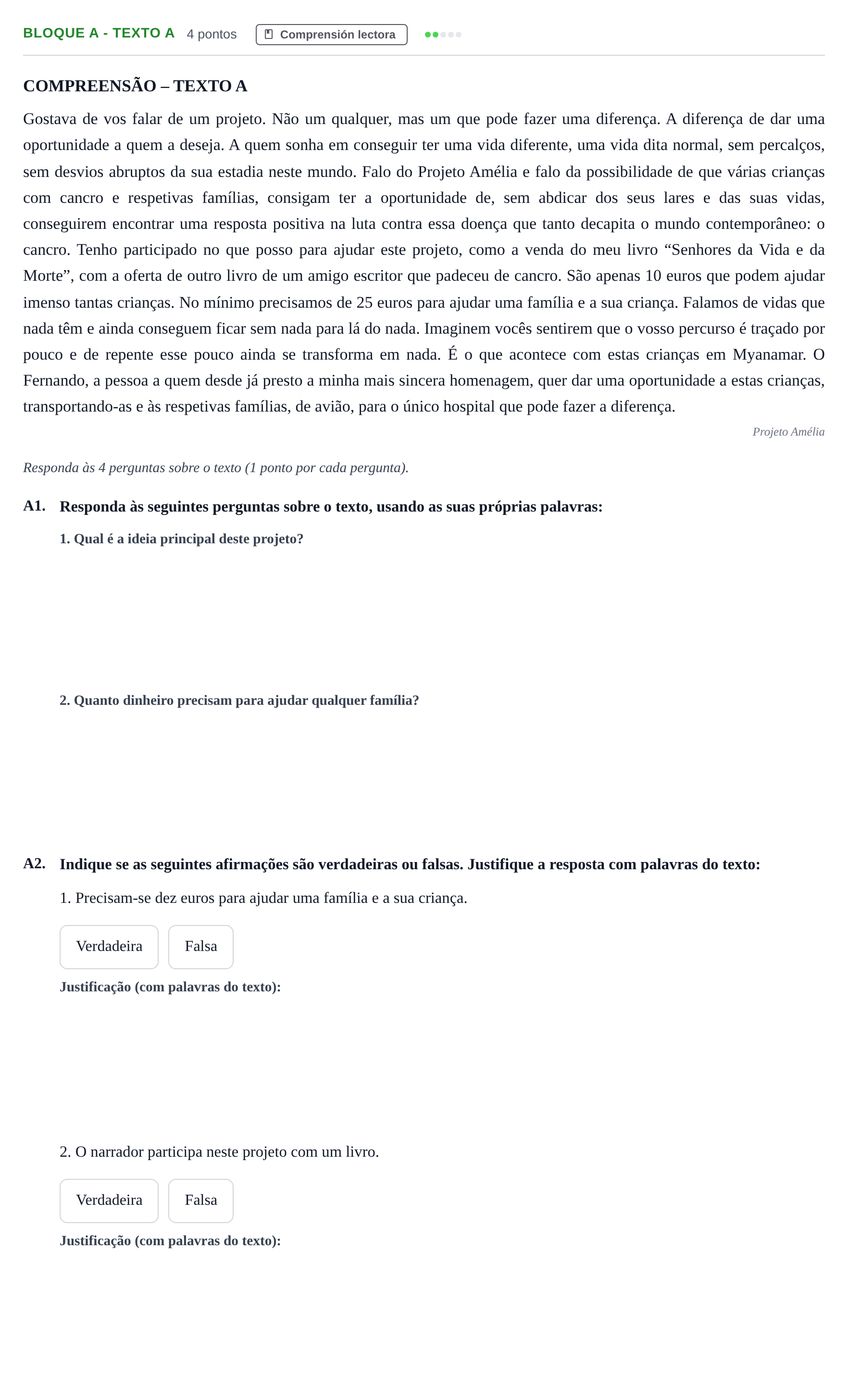 Enunciado: Bloque A - Texto A · Portugués PAU Andalucía Examen 8 2020