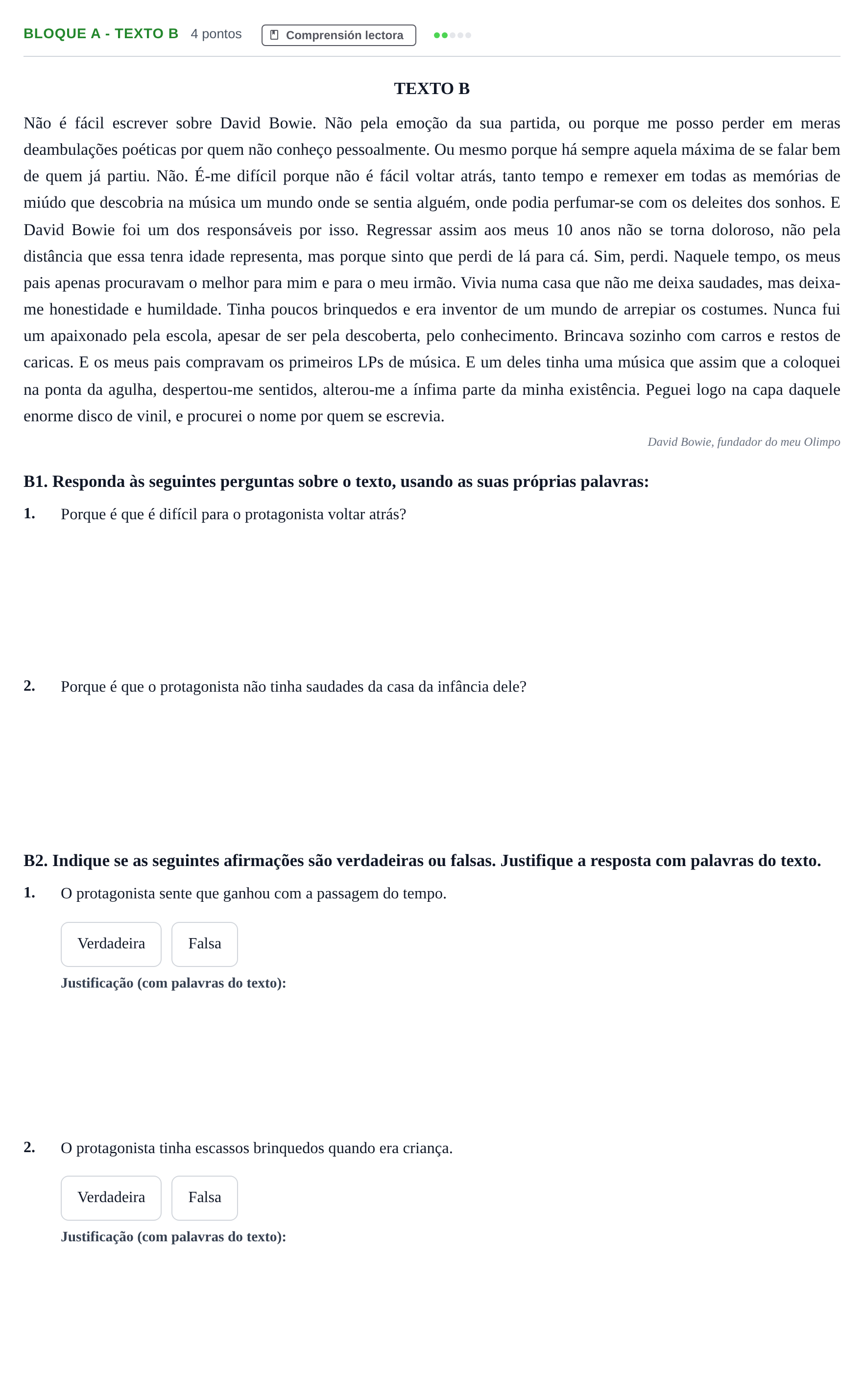 Enunciado: Bloque A - Texto B · Portugués PAU Andalucía Examen 8 2020