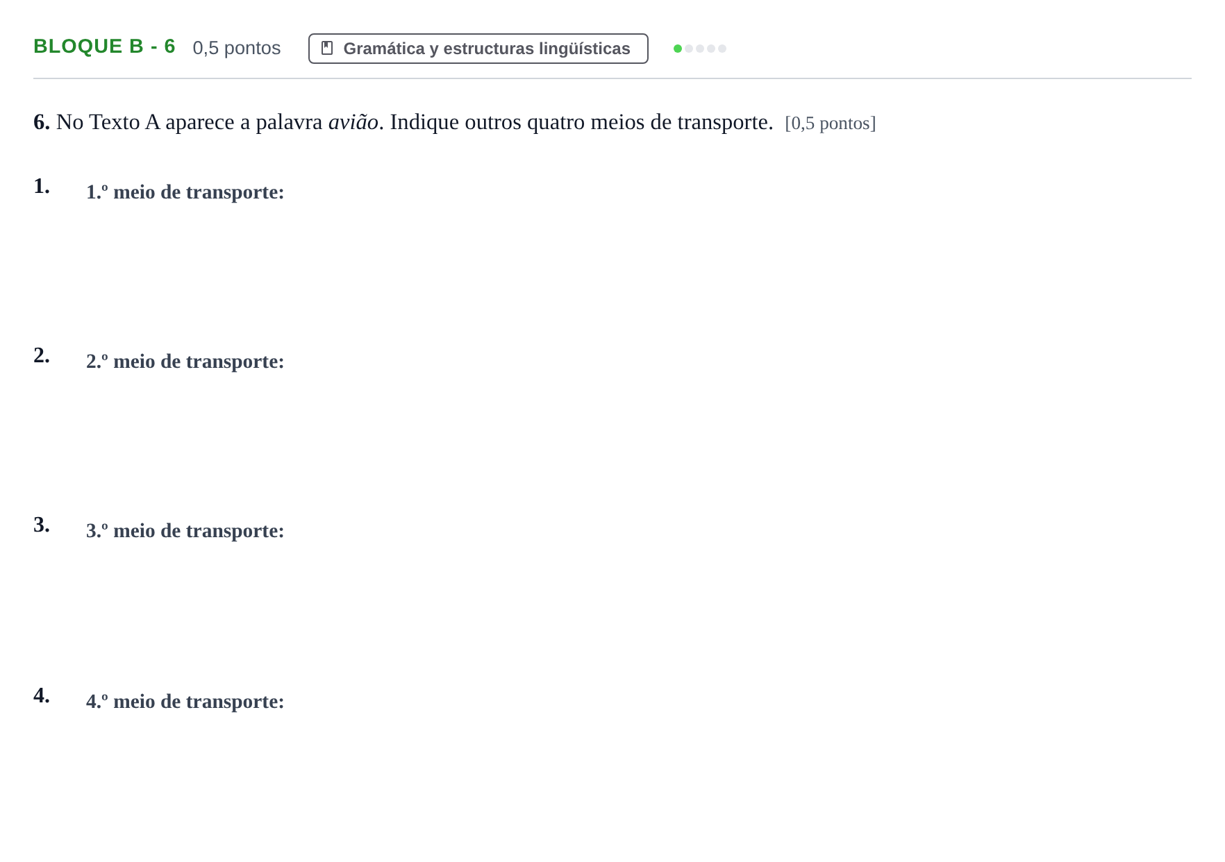 Enunciado: Bloque B - 6 · Portugués PAU Andalucía Examen 8 2020