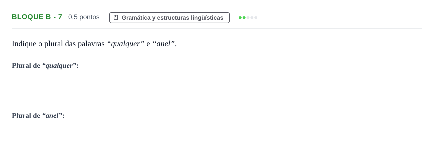 Enunciado: Bloque B - 7 · Portugués PAU Andalucía Examen 8 2020