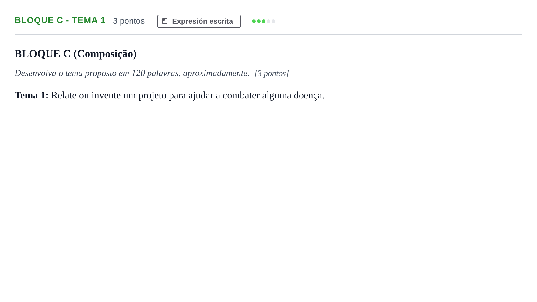 Enunciado: Bloque C - Tema 1 · Portugués PAU Andalucía Examen 8 2020