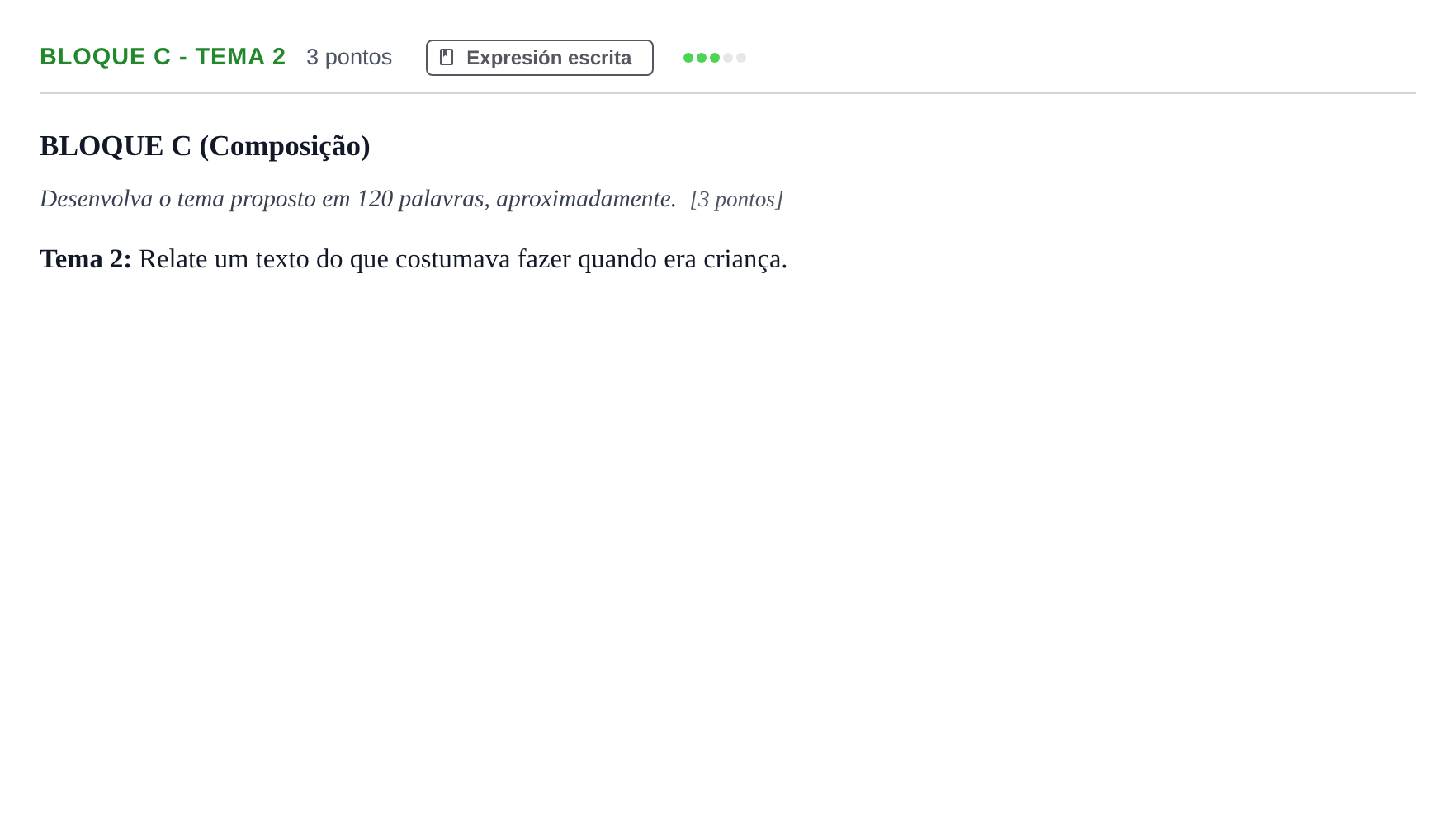 Enunciado: Bloque C - Tema 2 · Portugués PAU Andalucía Examen 8 2020