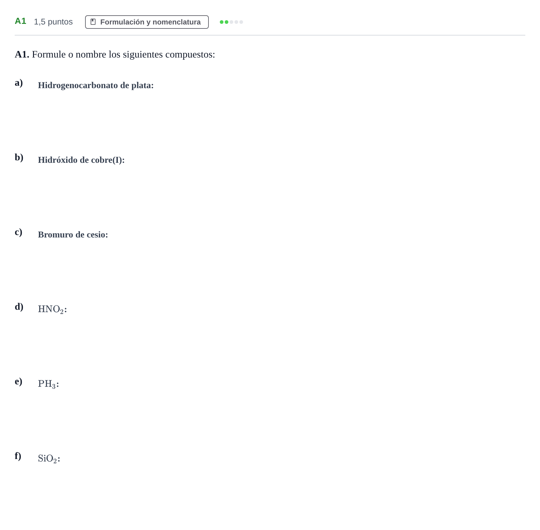 Enunciado: Ejercicio A1 · Química PAU Andalucía Examen B 2020