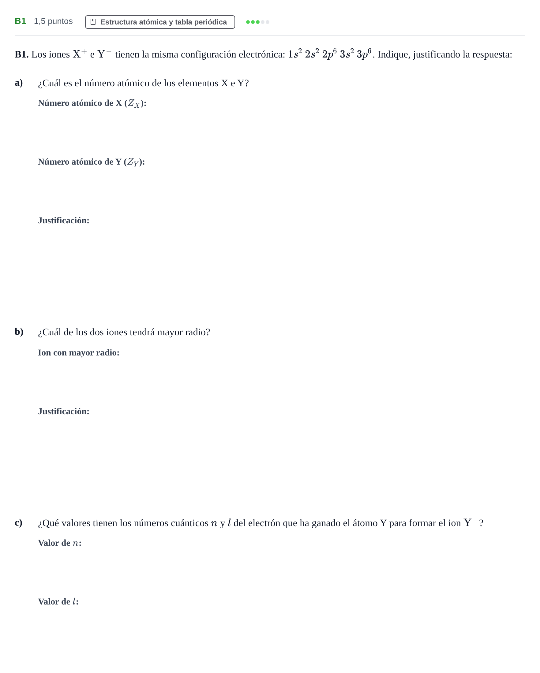 Enunciado: Ejercicio B1 · Química PAU Andalucía Examen B 2020