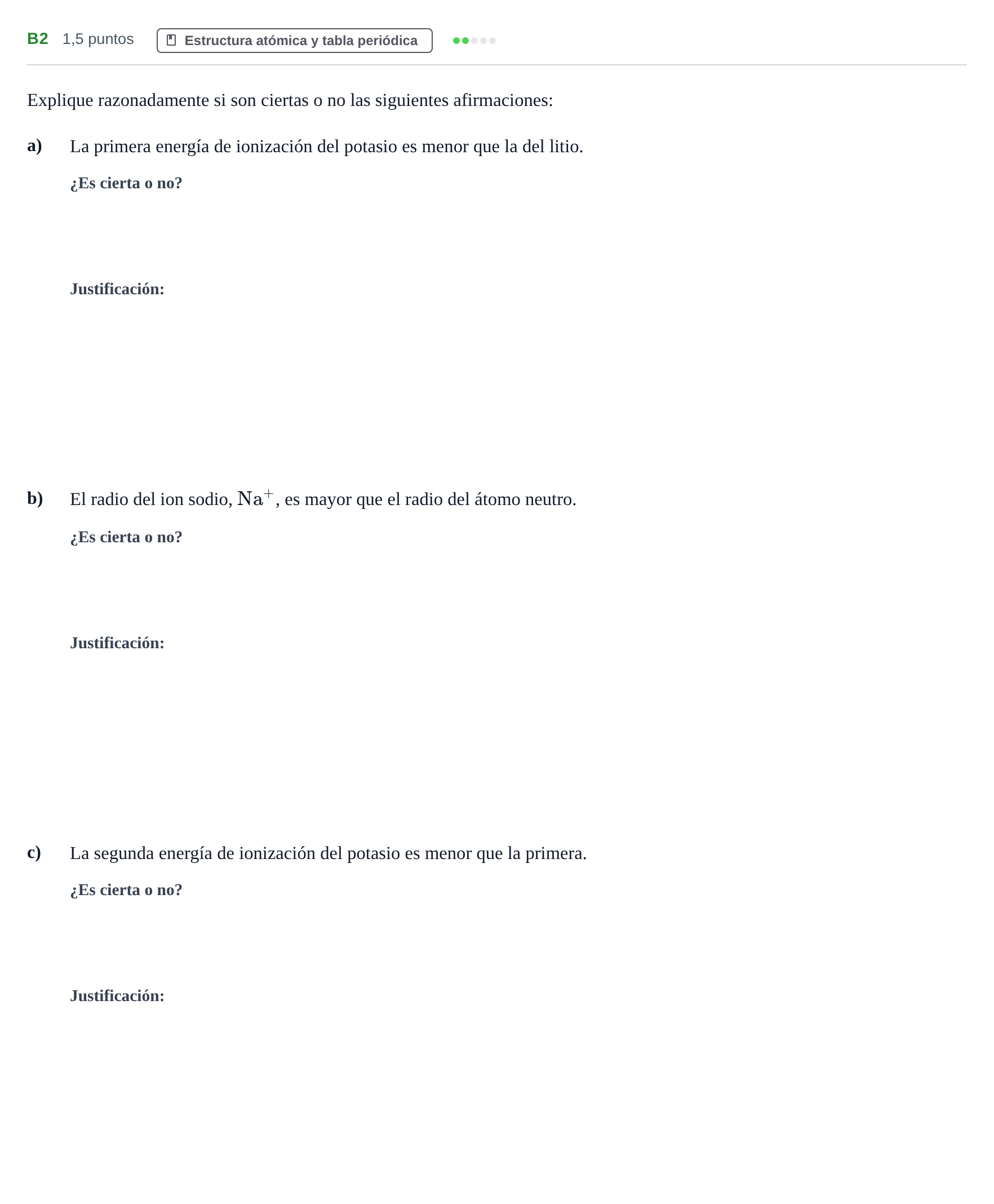 Enunciado: Ejercicio B2 · Química PAU Andalucía Examen B 2020