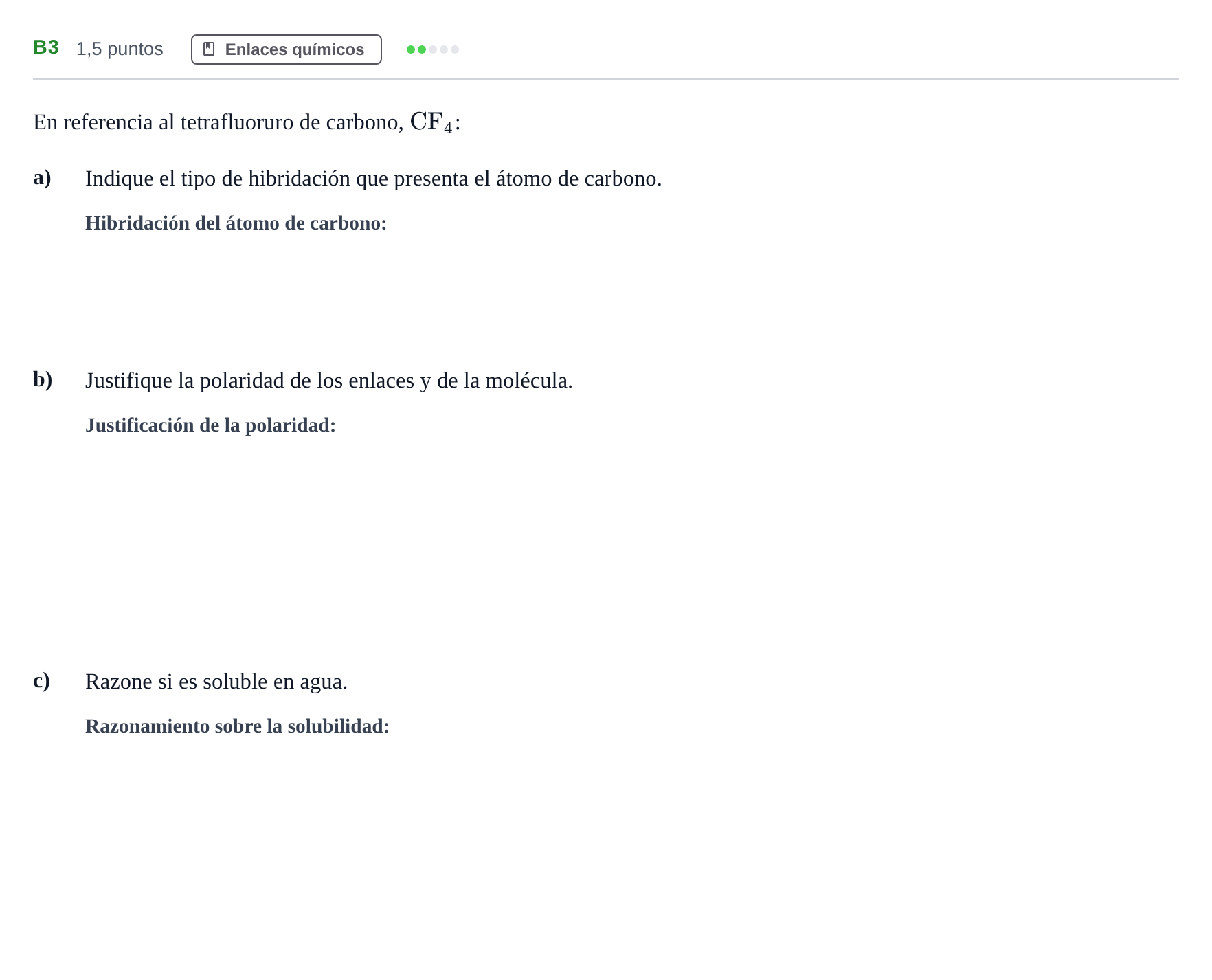Enunciado: Ejercicio B3 · Química PAU Andalucía Examen B 2020