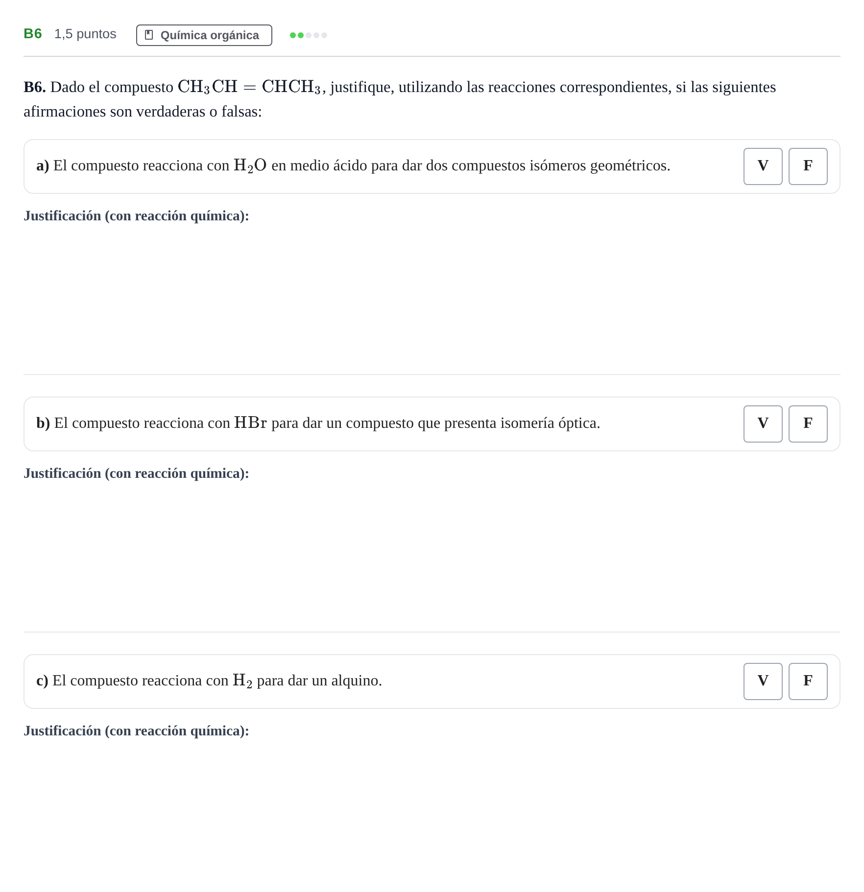 Enunciado: Ejercicio B6 · Química PAU Andalucía Examen B 2020