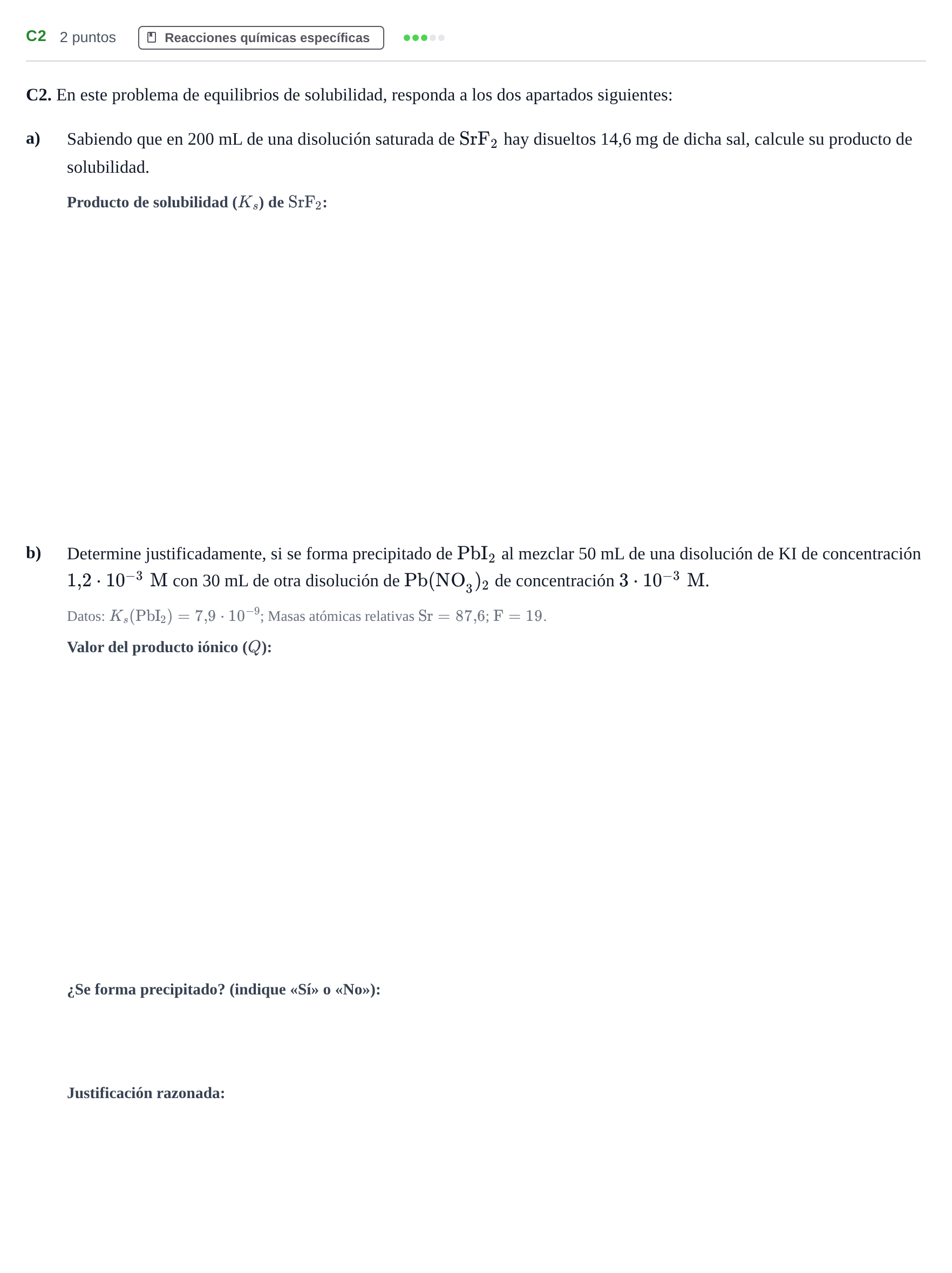 Enunciado: Ejercicio C2 · Química PAU Andalucía Examen B 2020