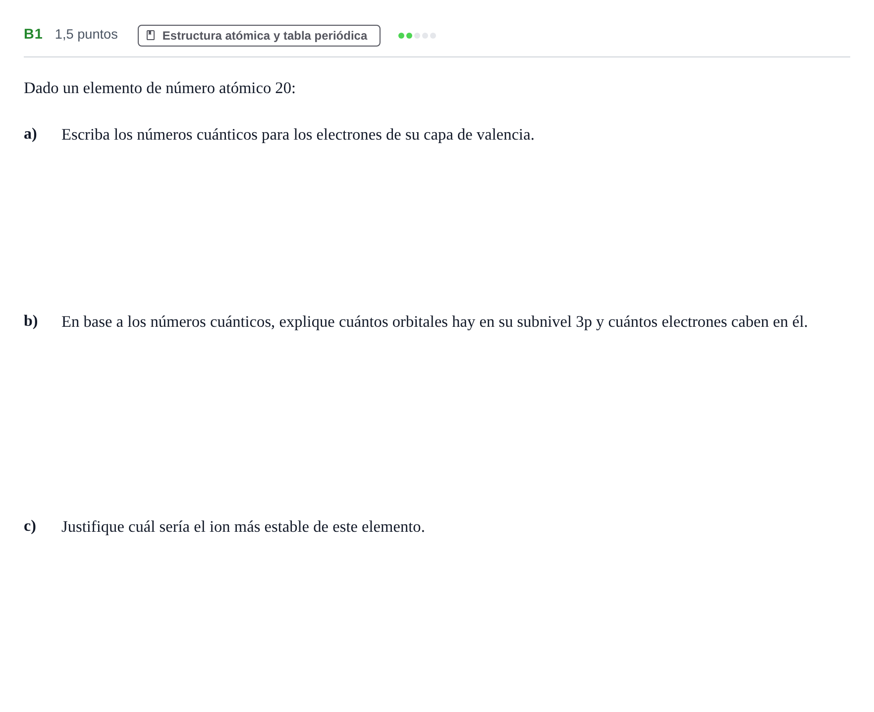 Enunciado: Ejercicio B1 · Química PAU Andalucía Examen C 2020
