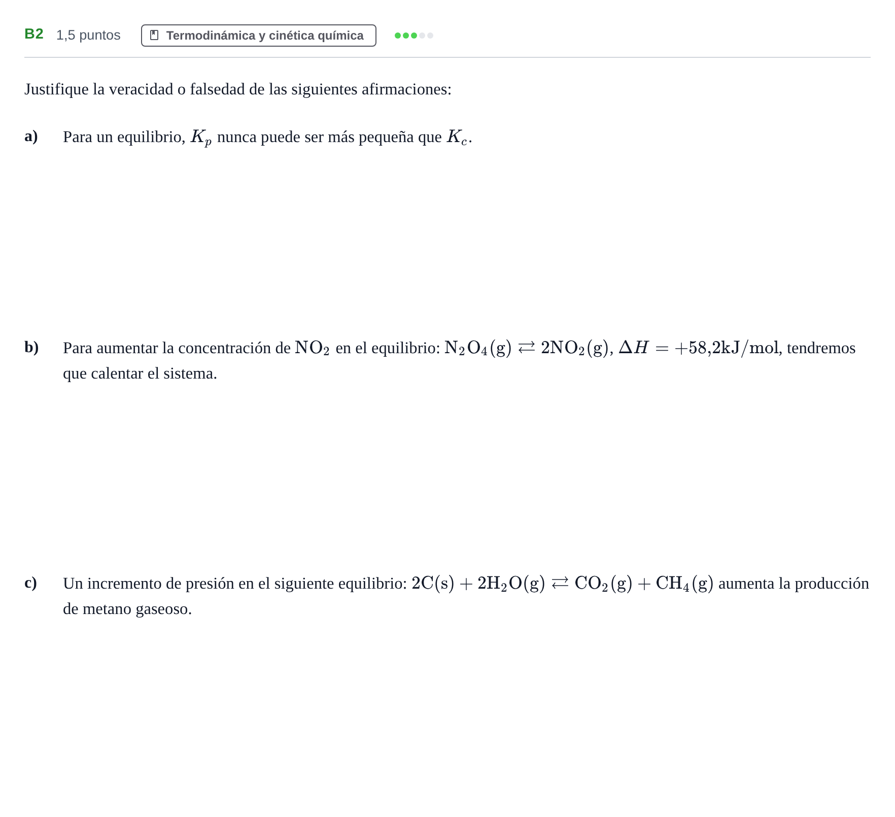 Enunciado: Ejercicio B2 · Química PAU Andalucía Examen C 2020