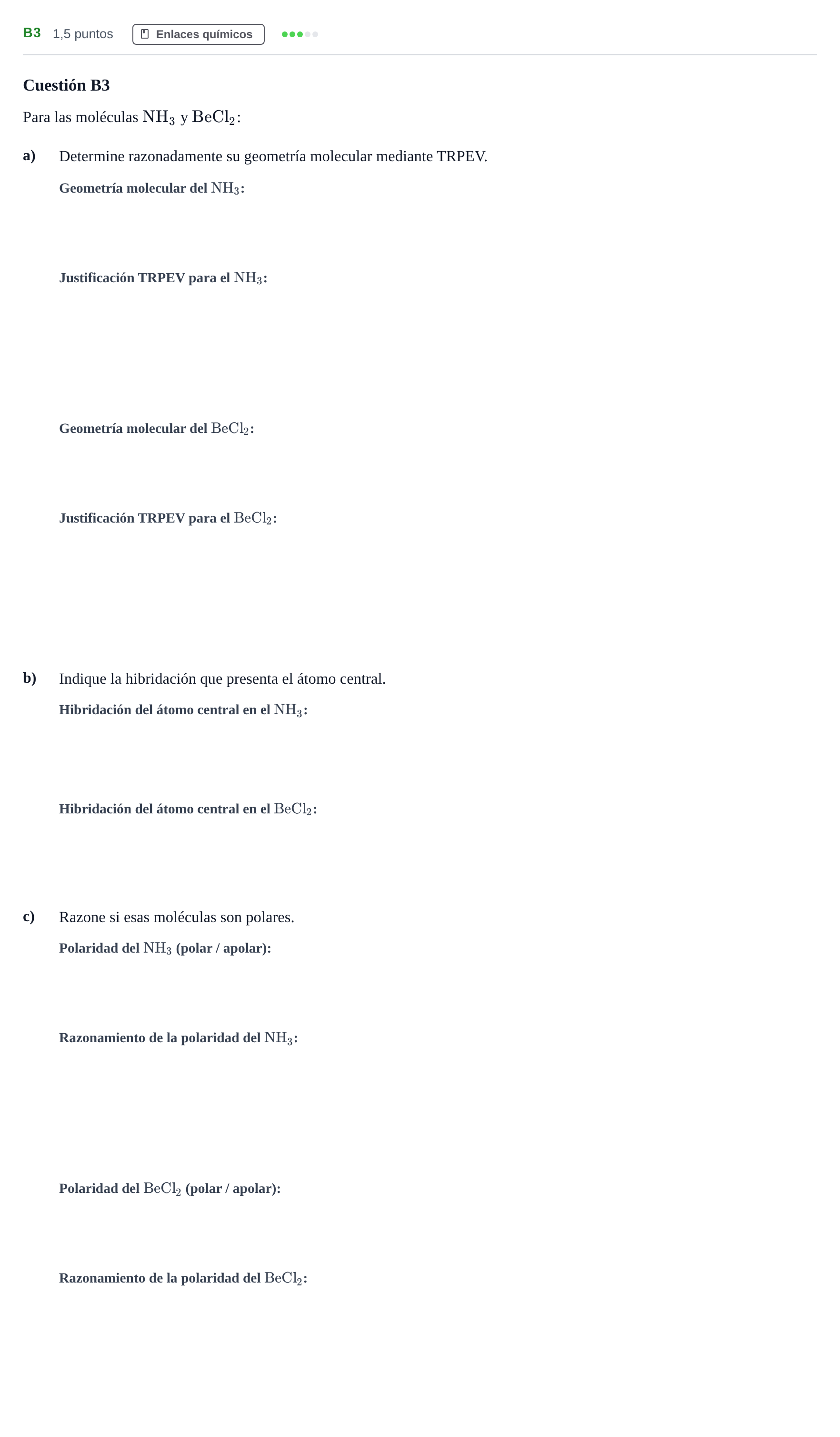 Enunciado: Ejercicio B3 · Química PAU Andalucía Examen C 2020