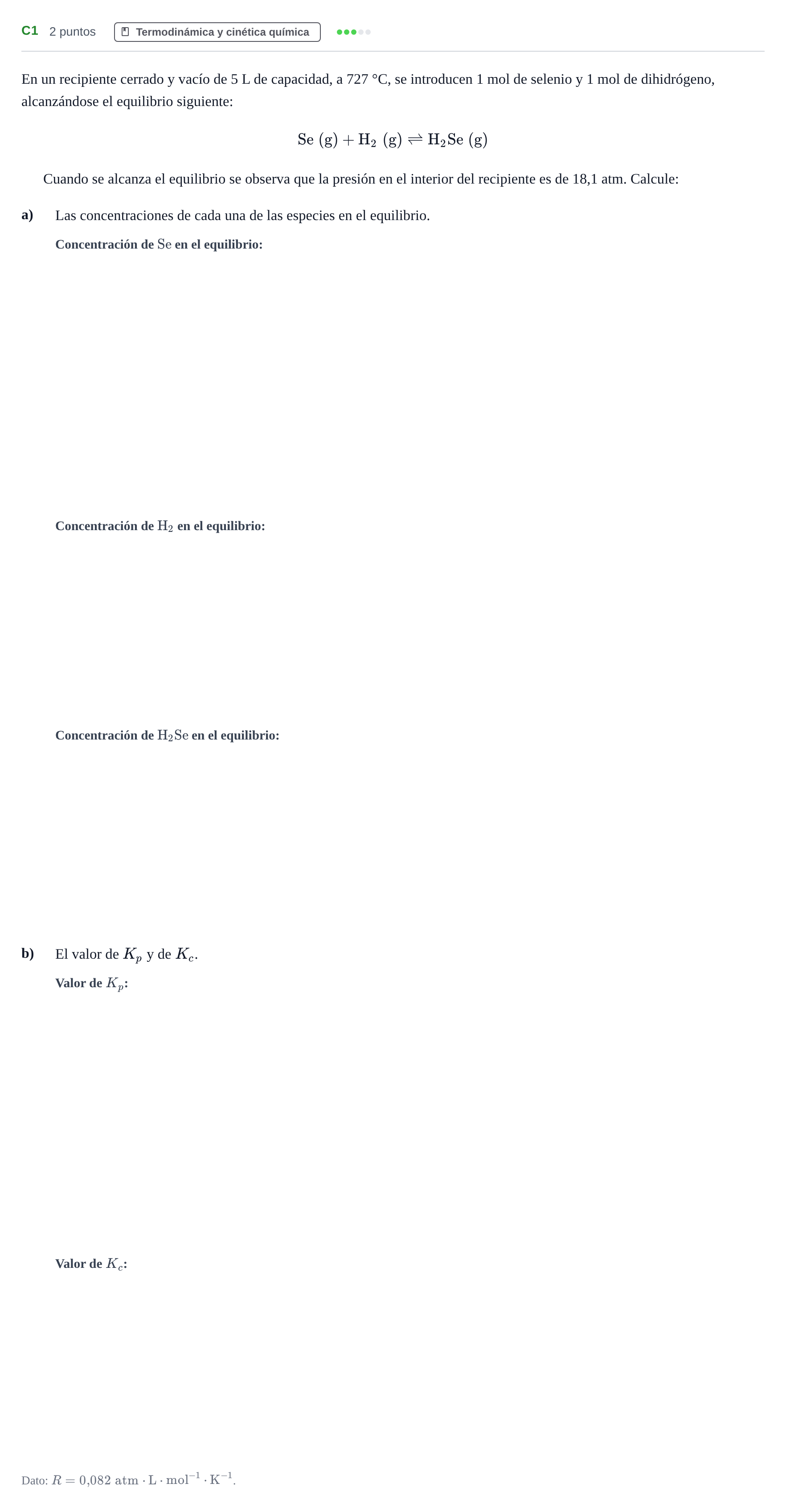 Enunciado: Ejercicio C1 · Química PAU Andalucía Examen C 2020