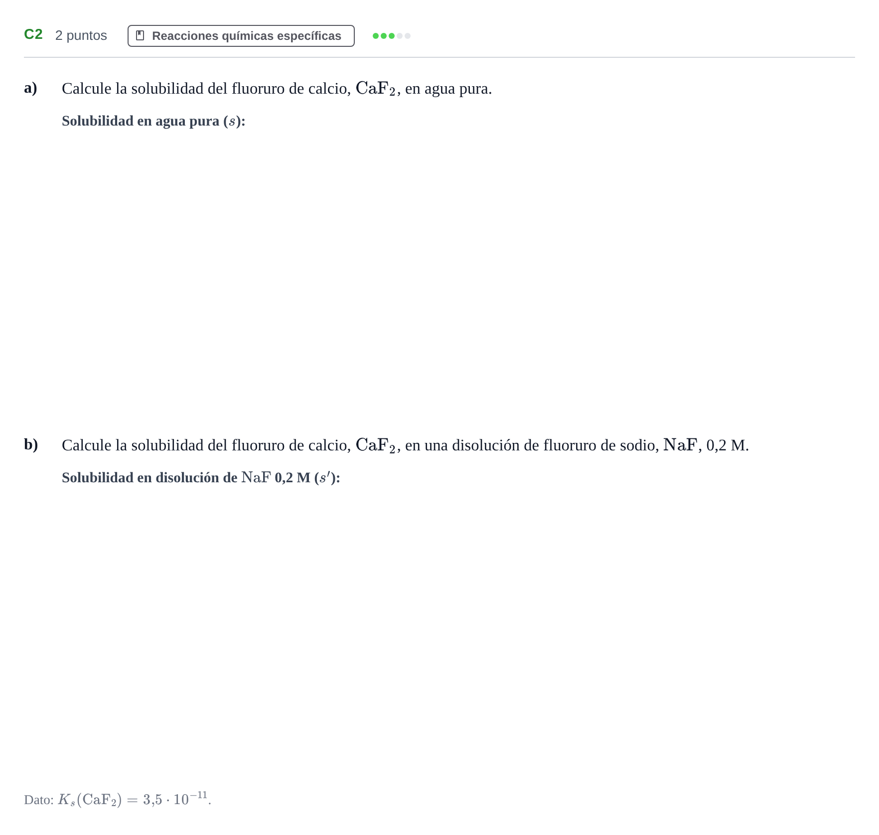 Enunciado: Ejercicio C2 · Química PAU Andalucía Examen C 2020