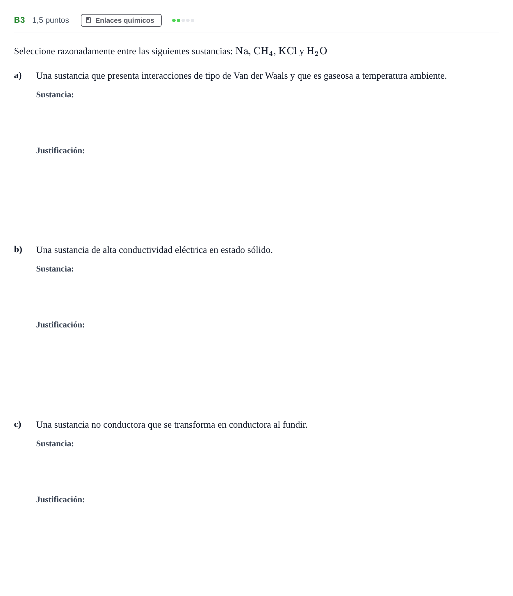 Enunciado: Ejercicio B3 · Química PAU Andalucía Examen D 2020