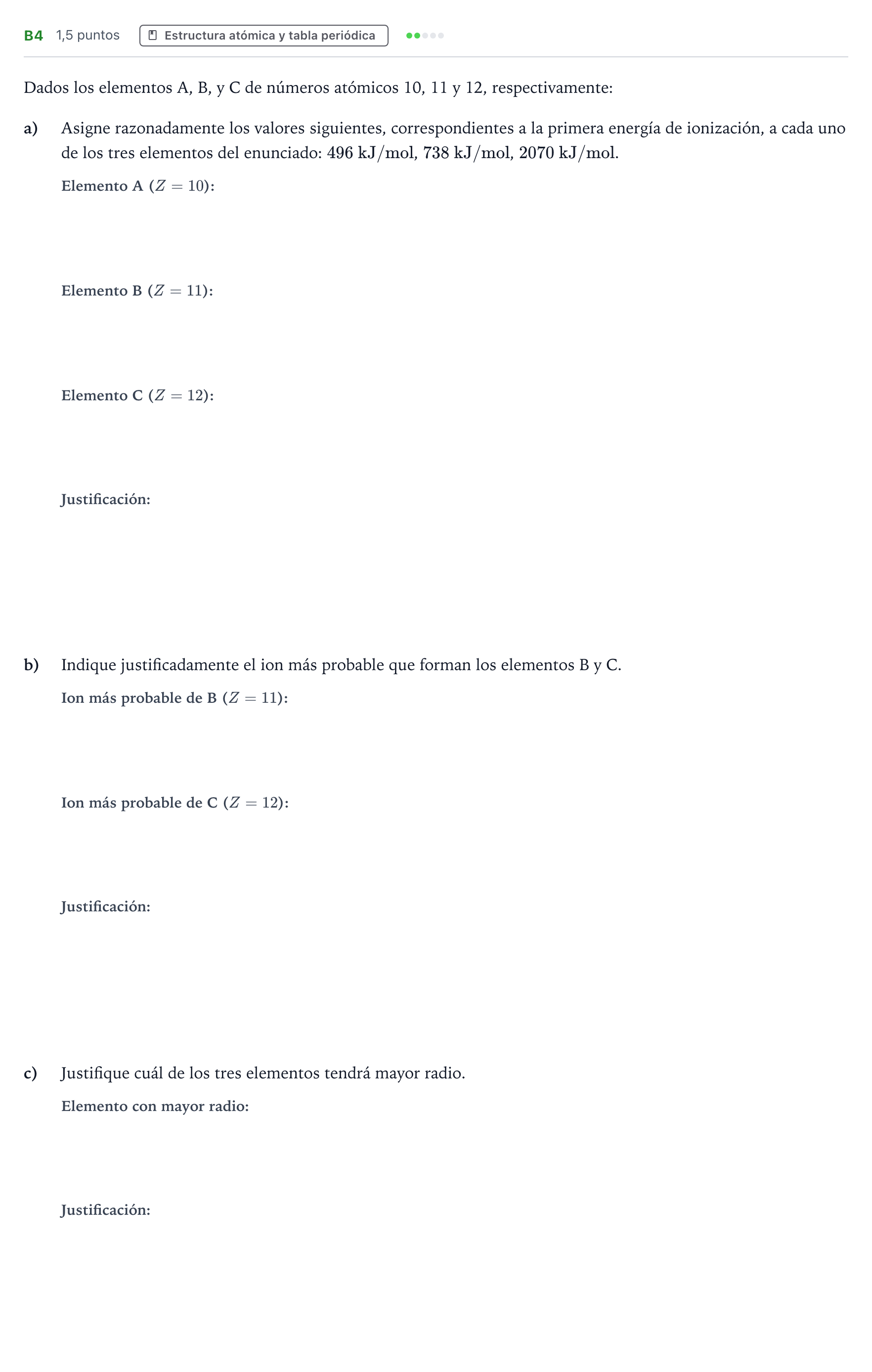 Enunciado: Ejercicio B4 · Química PAU Andalucía Examen D 2020