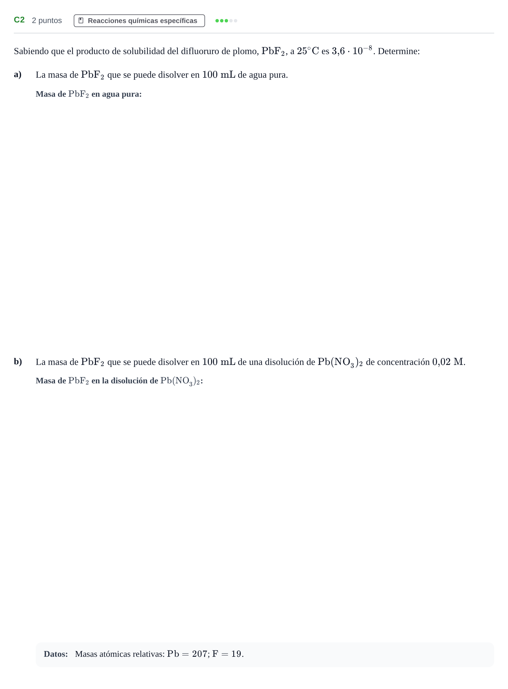 Enunciado: Ejercicio C2 · Química PAU Andalucía Examen D 2020