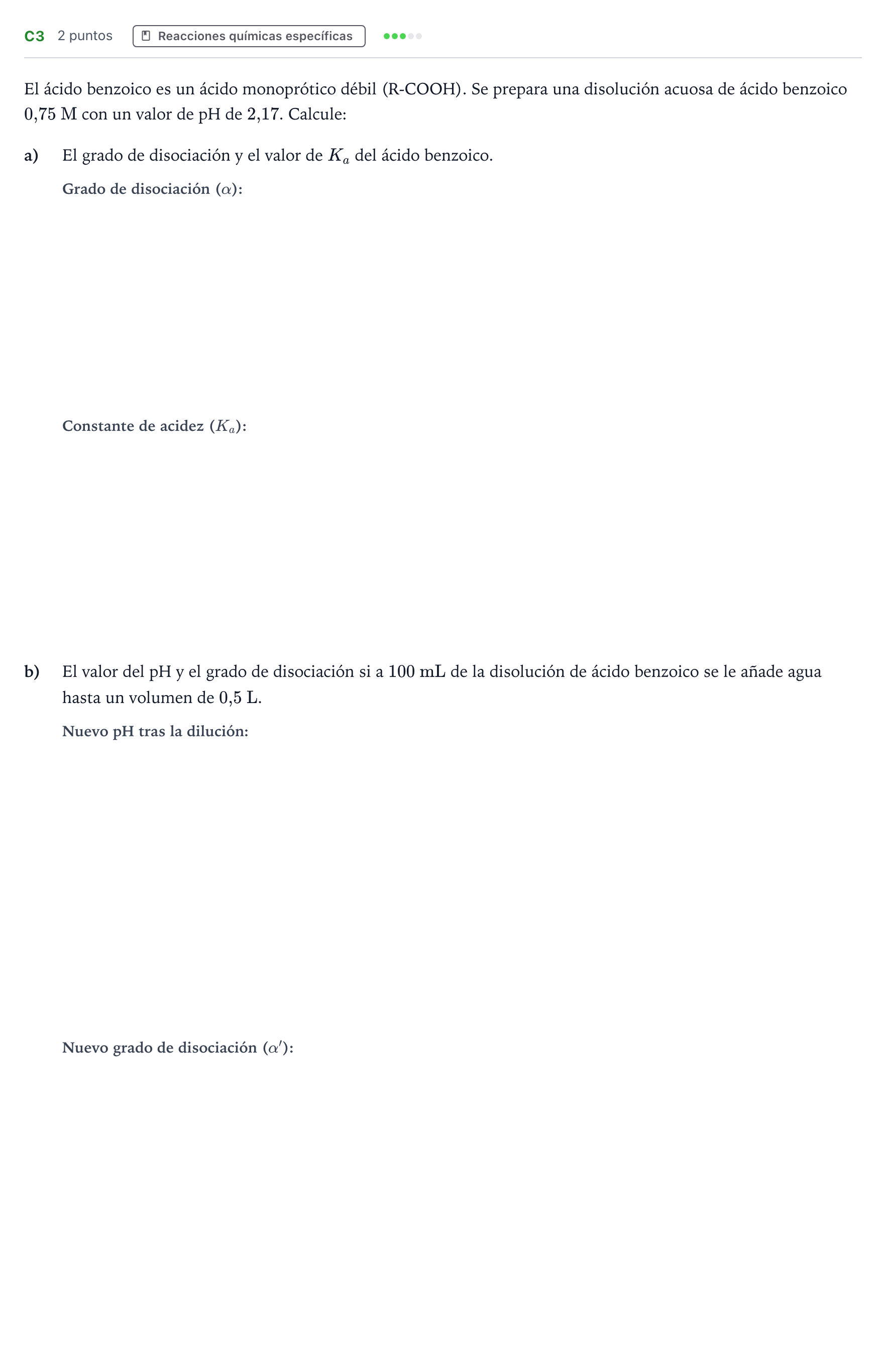Enunciado: Ejercicio C3 · Química PAU Andalucía Examen D 2020