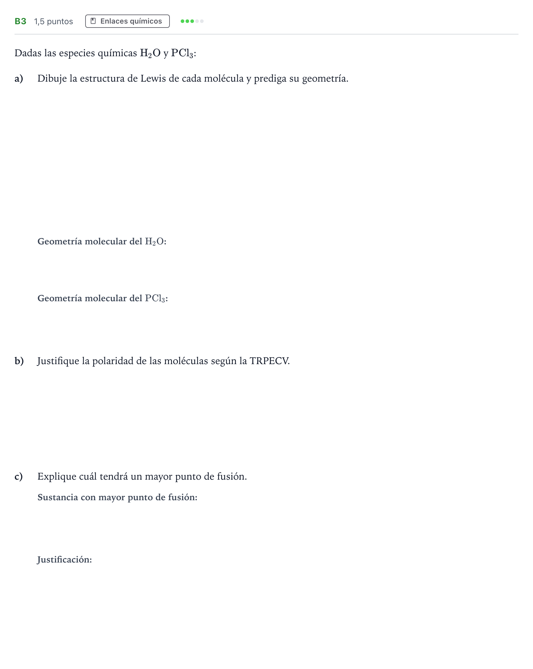 Enunciado: Ejercicio B3 · Química PAU Andalucía Examen E 2020