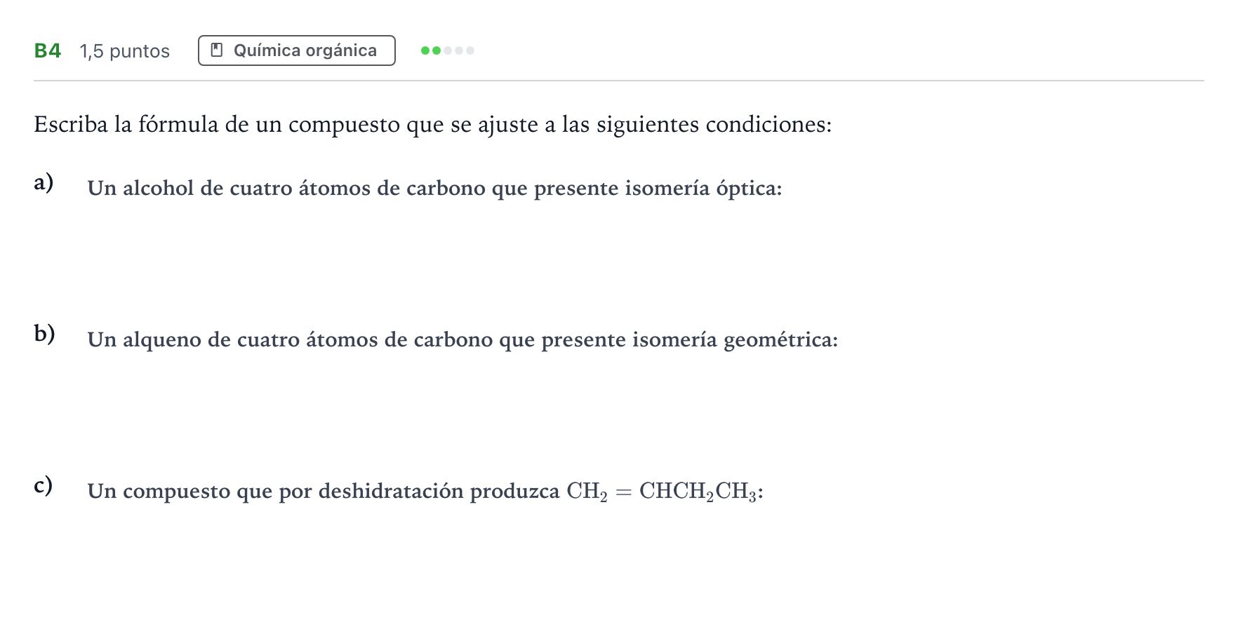 Enunciado: Ejercicio B4 · Química PAU Andalucía Examen E 2020