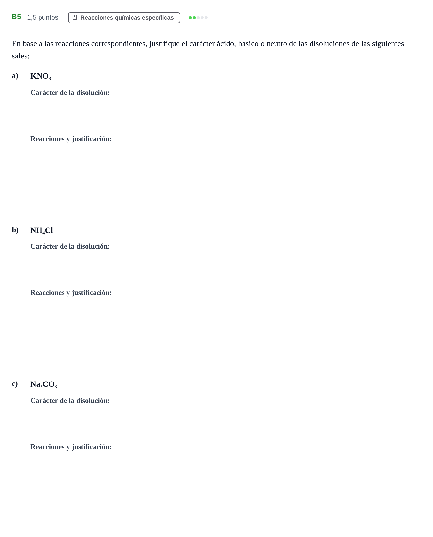 Enunciado: Ejercicio B5 · Química PAU Andalucía Examen E 2020