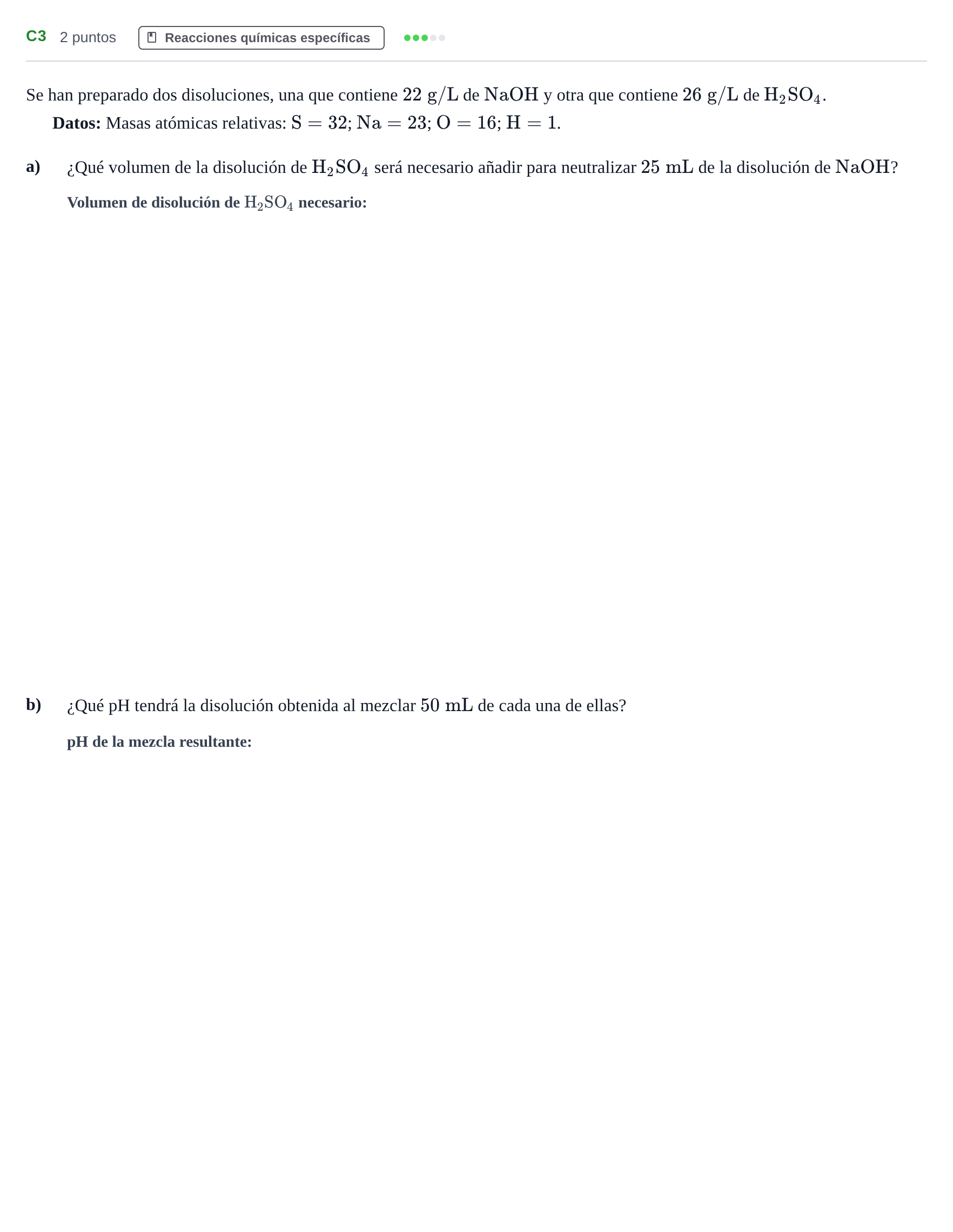 Enunciado: Ejercicio C3 · Química PAU Andalucía Examen E 2020