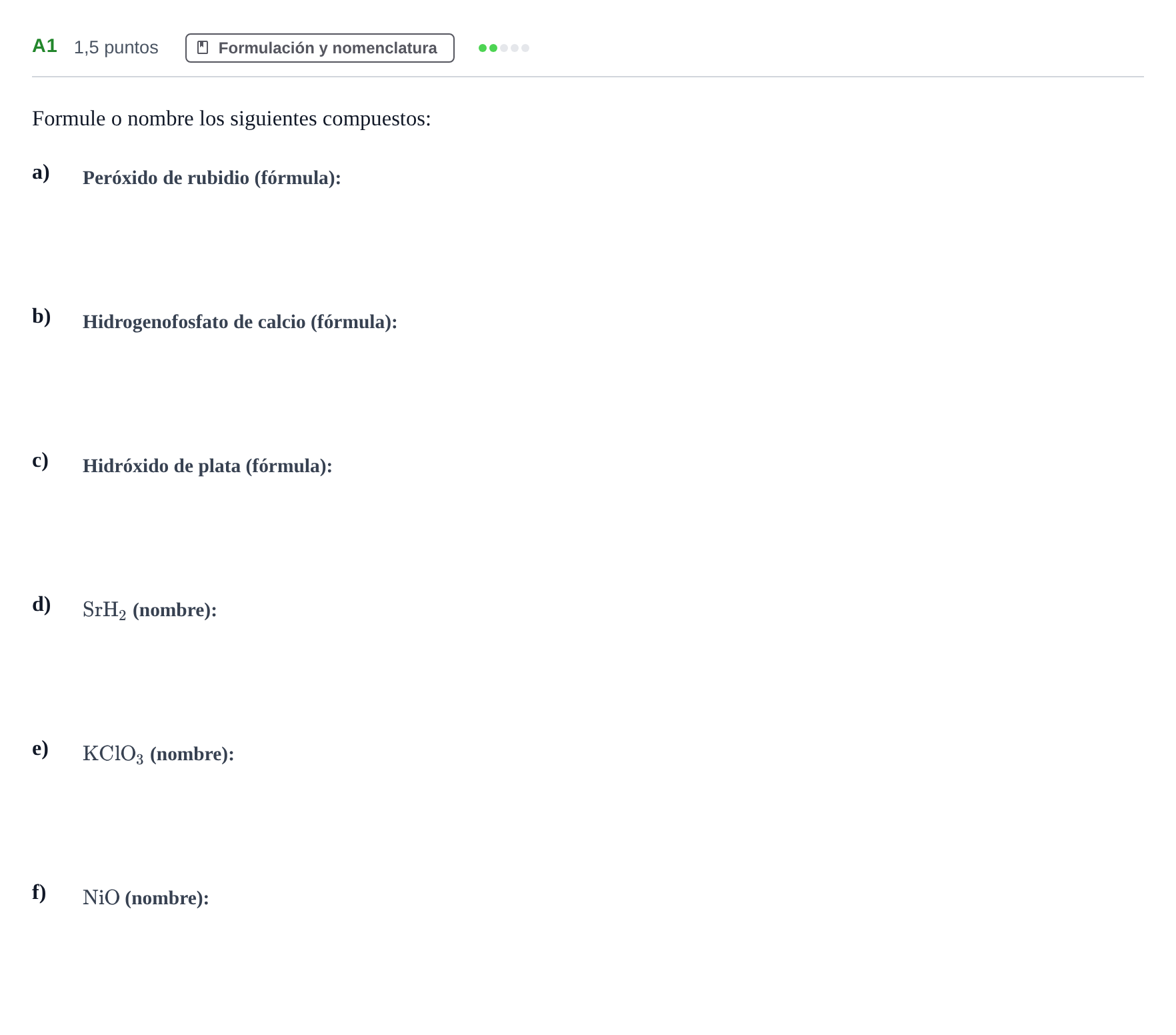 Enunciado: Ejercicio A1 · Química PAU Andalucía Examen F 2020