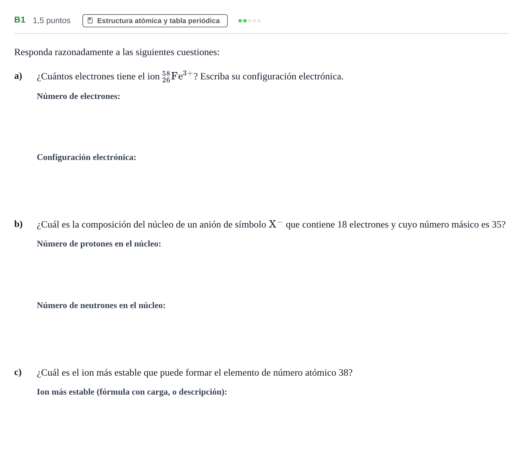 Enunciado: Ejercicio B1 · Química PAU Andalucía Examen F 2020