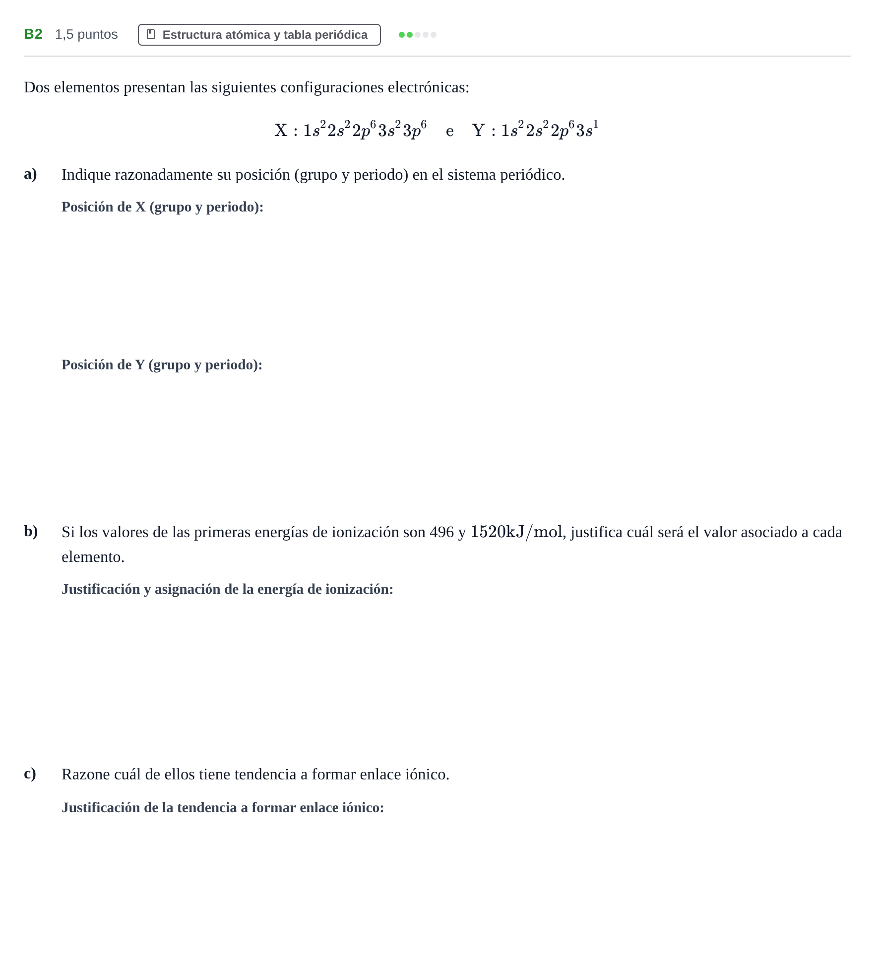 Enunciado: Ejercicio B2 · Química PAU Andalucía Examen F 2020