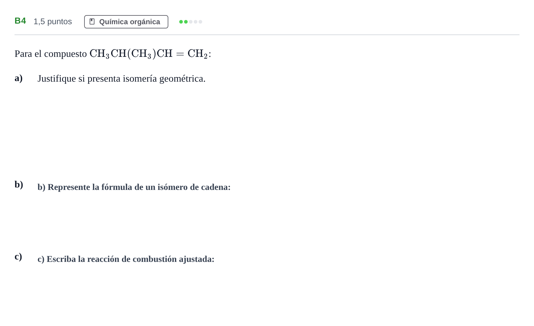 Enunciado: Ejercicio B4 · Química PAU Andalucía Examen F 2020