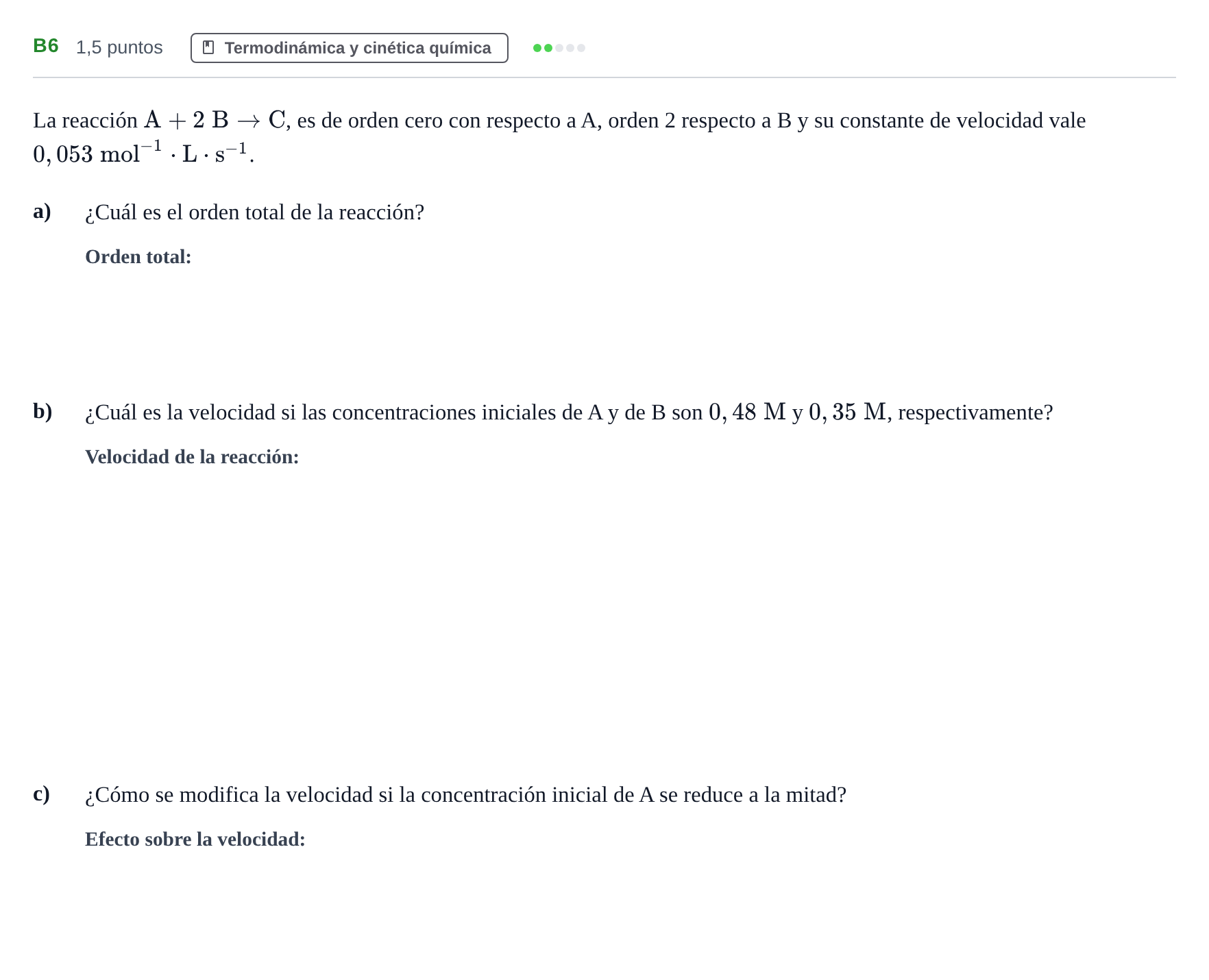 Enunciado: Ejercicio B6 · Química PAU Andalucía Examen F 2020