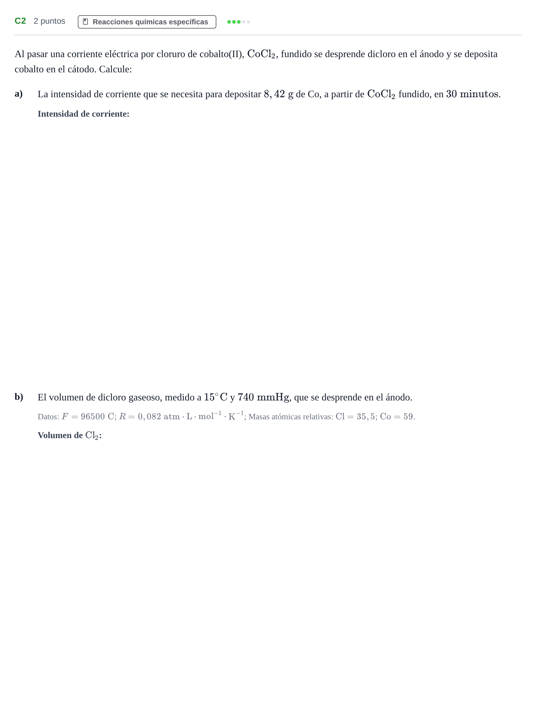 Enunciado: Ejercicio C2 · Química PAU Andalucía Examen F 2020
