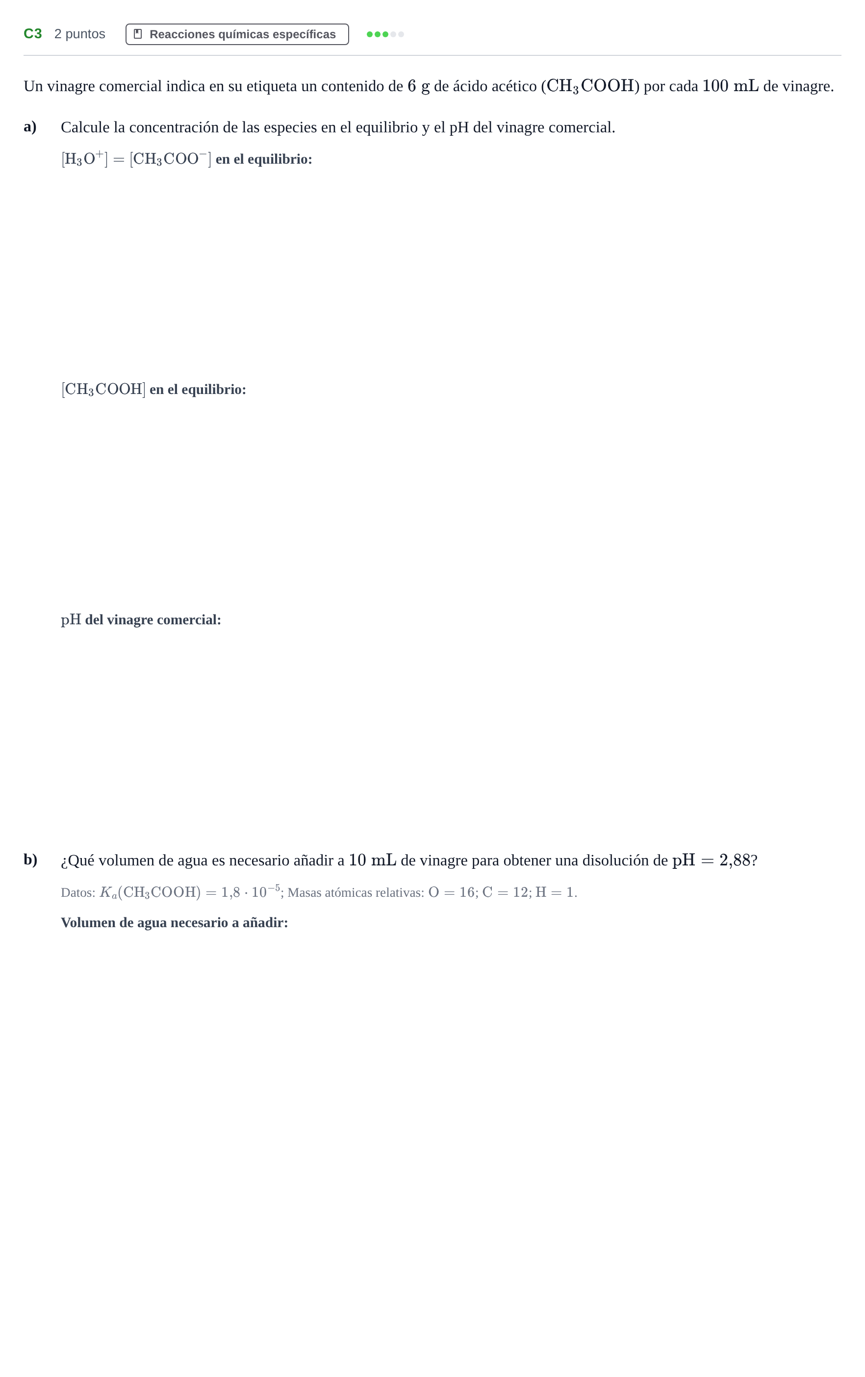 Enunciado: Ejercicio C3 · Química PAU Andalucía Examen F 2020