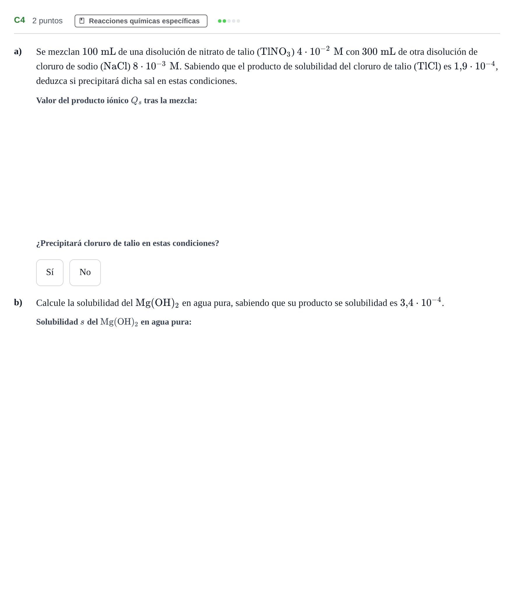 Enunciado: Ejercicio C4 · Química PAU Andalucía Examen F 2020