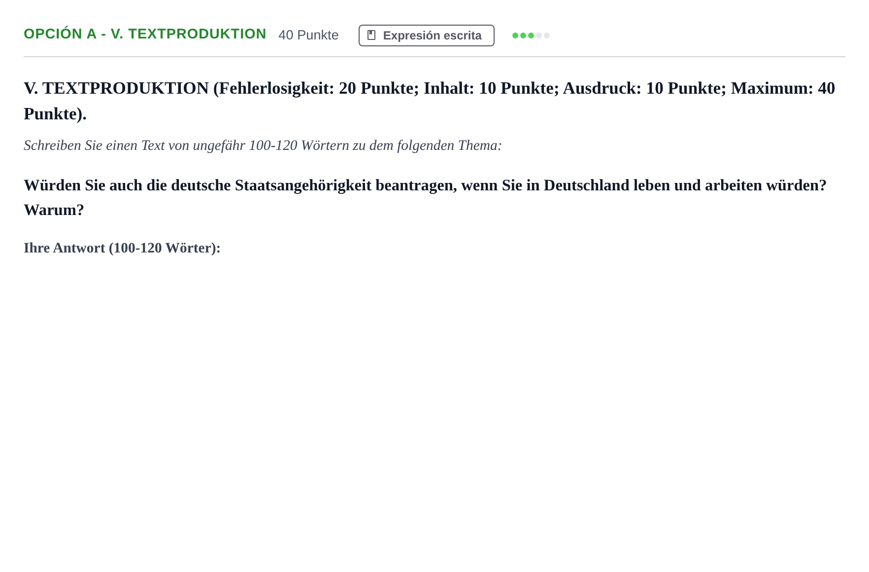Enunciado: Opción A - V. Textproduktion · Alemán PAU Andalucía Reserva B 2019
