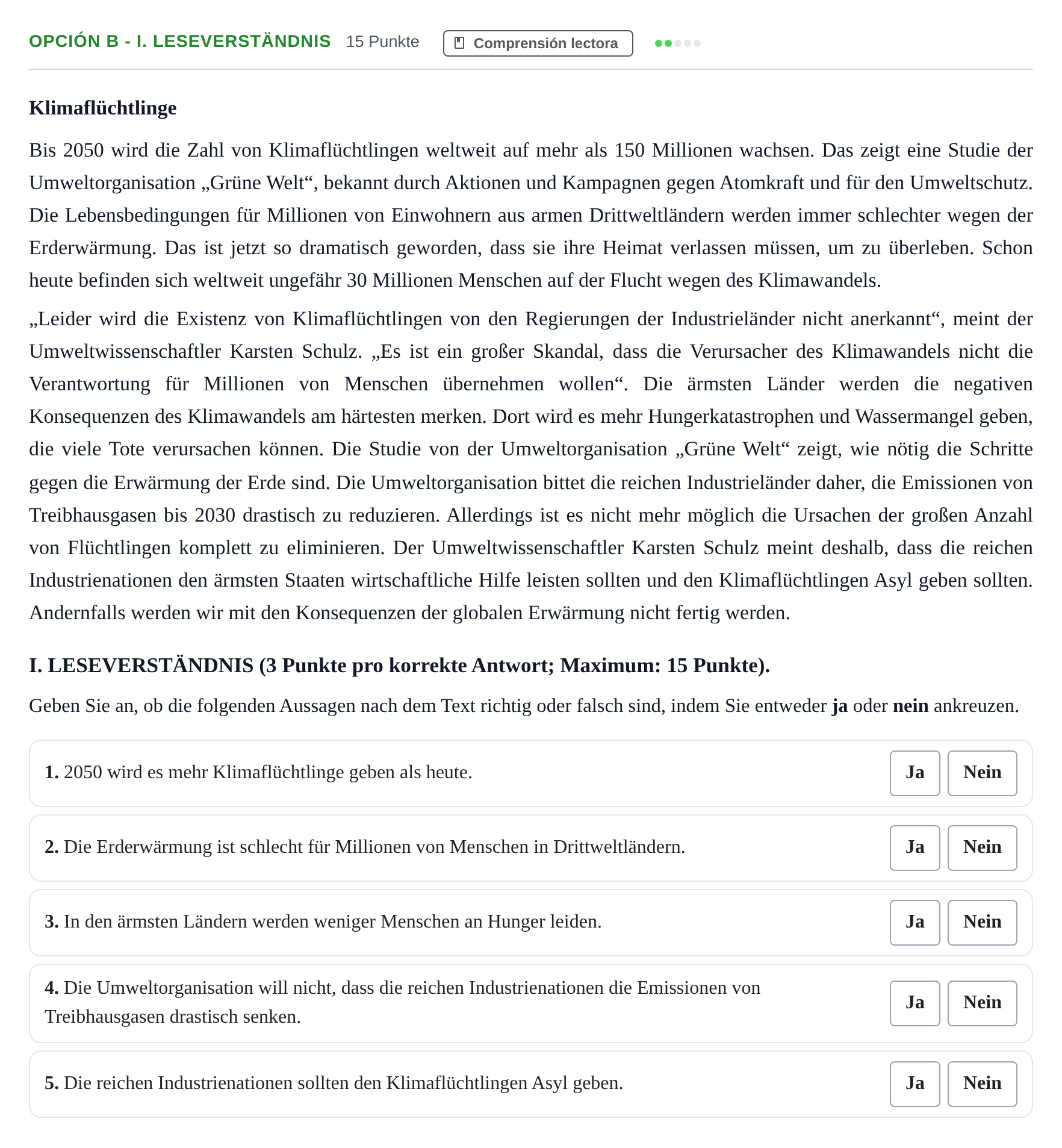 Enunciado: Opción B - I. Leseverständnis · Alemán PAU Andalucía Reserva B 2019
